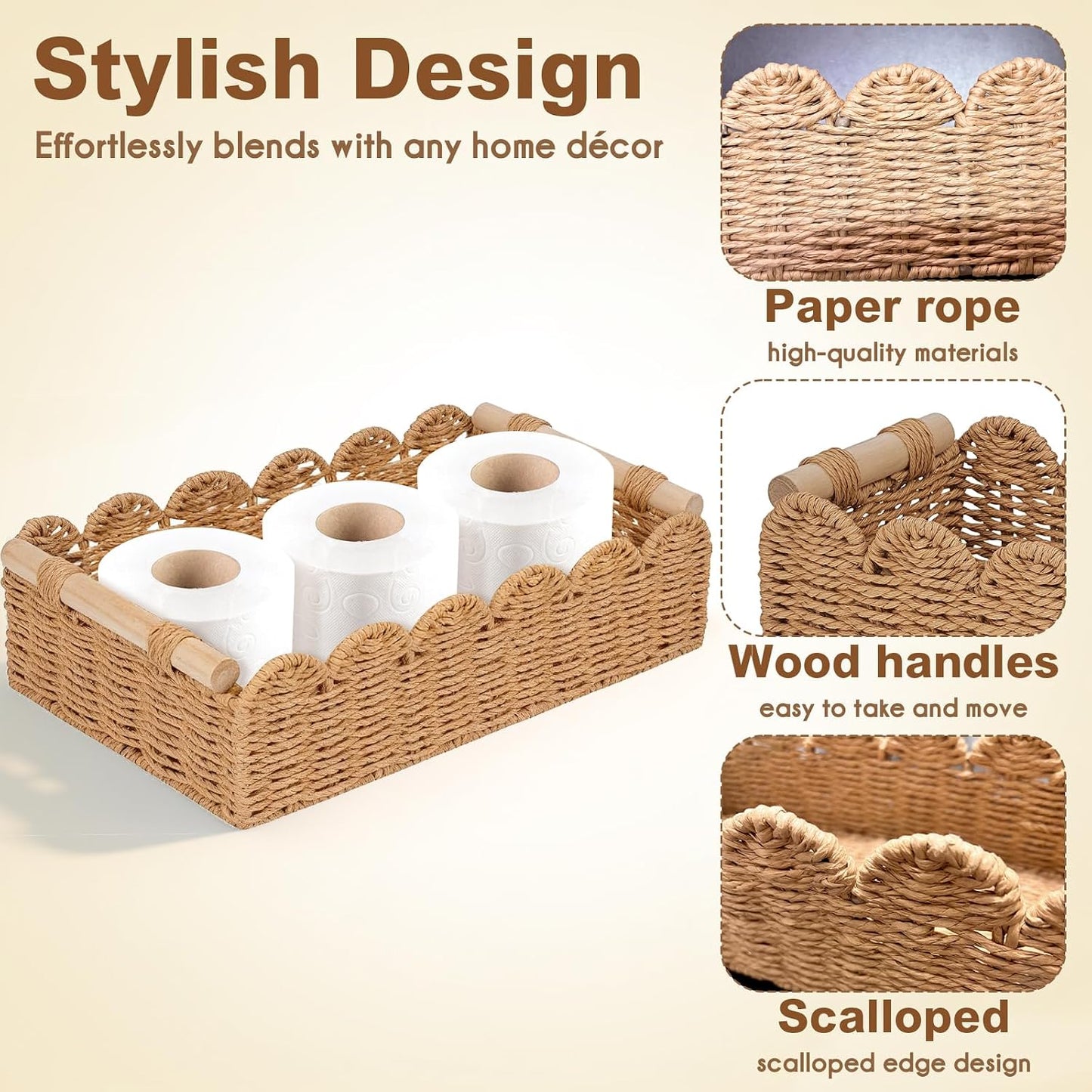 Paper Rope Scalloped Edge Decor Baskets / Set of 2