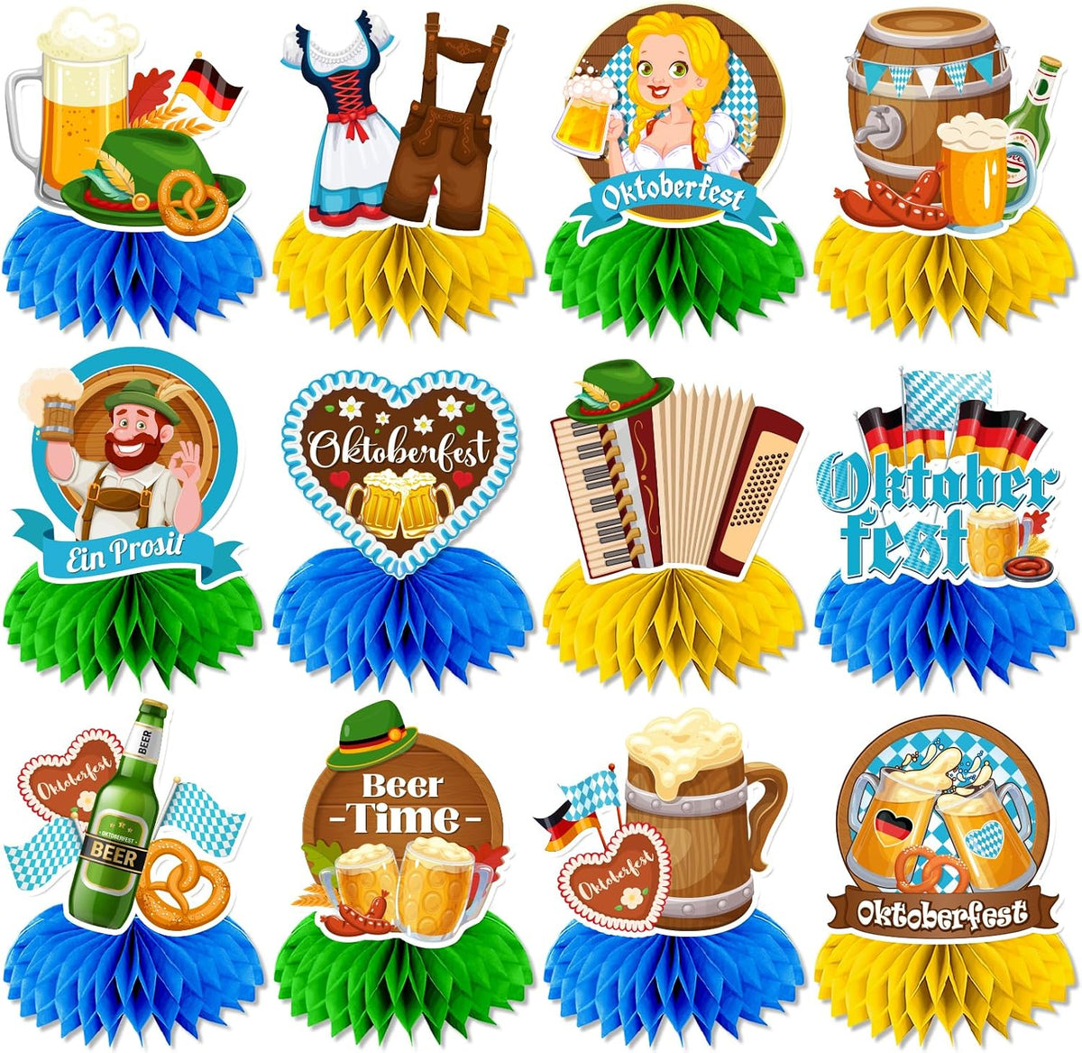 Oktoberfest Table Decorations Centerpieces,Oktoberfest Decorations Party include 12Pcs Bavarian Blue Oktoberfest Centerpiece Beer Theme Party German Decorations for Bavarian Munich Festival
