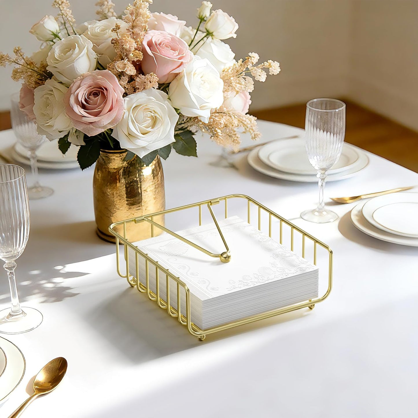 Dinner Metal Flat Napkin Holders for Paper Napkins / Gold / Luncheon