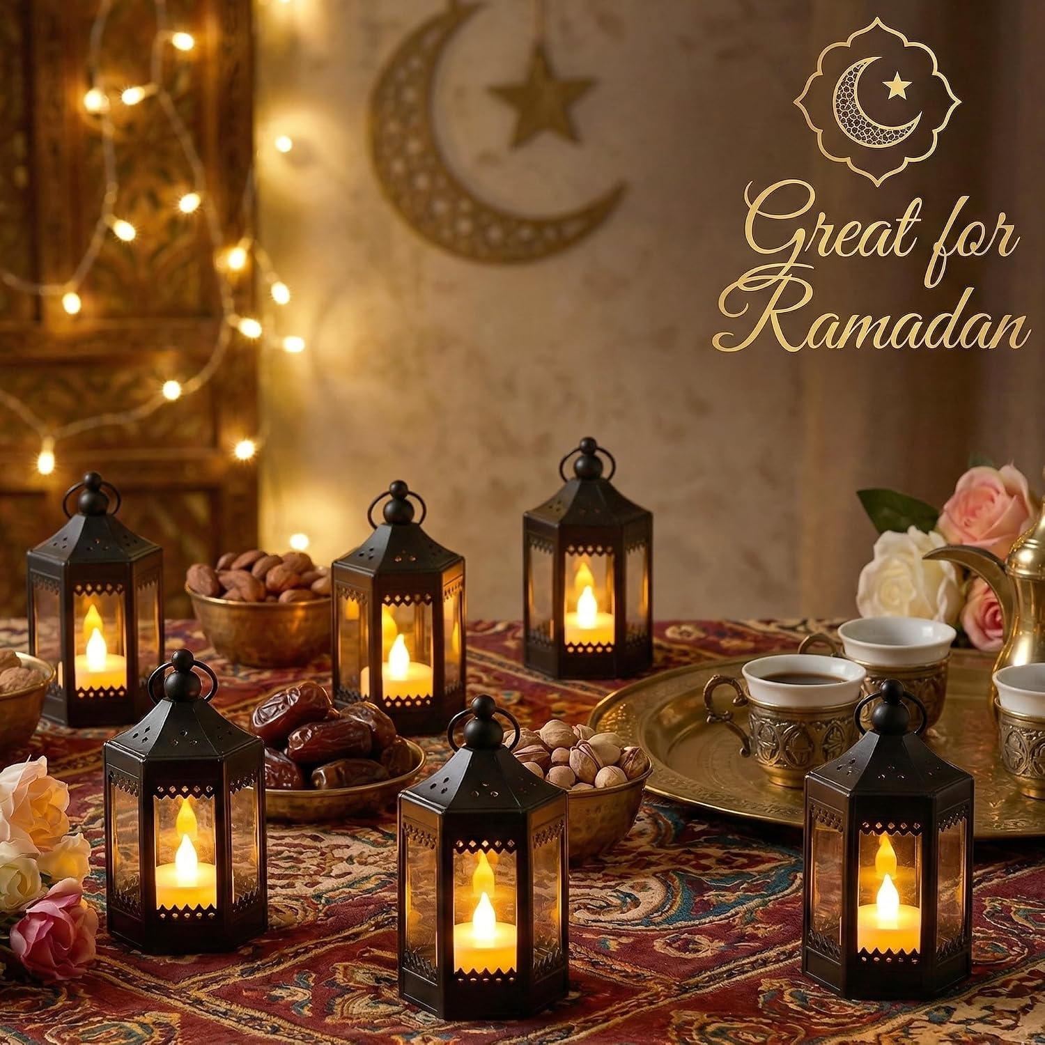 Vela Lanterns Tea Light Candle Holders, Mini Table Centerpieces, Black | Halloween & Wedding Decor, Decorative Indoor