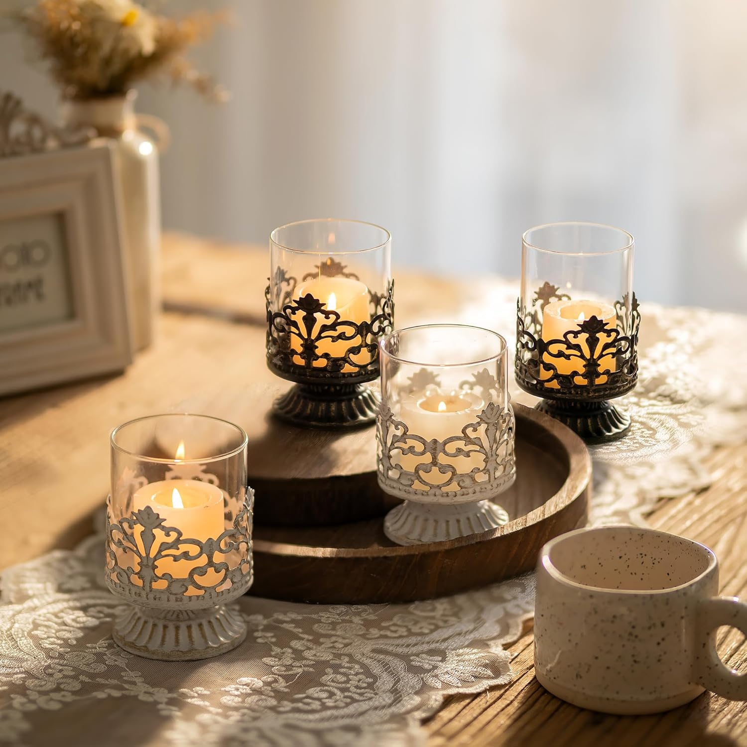 Round Wooden Candle Trays / Brown-1pc