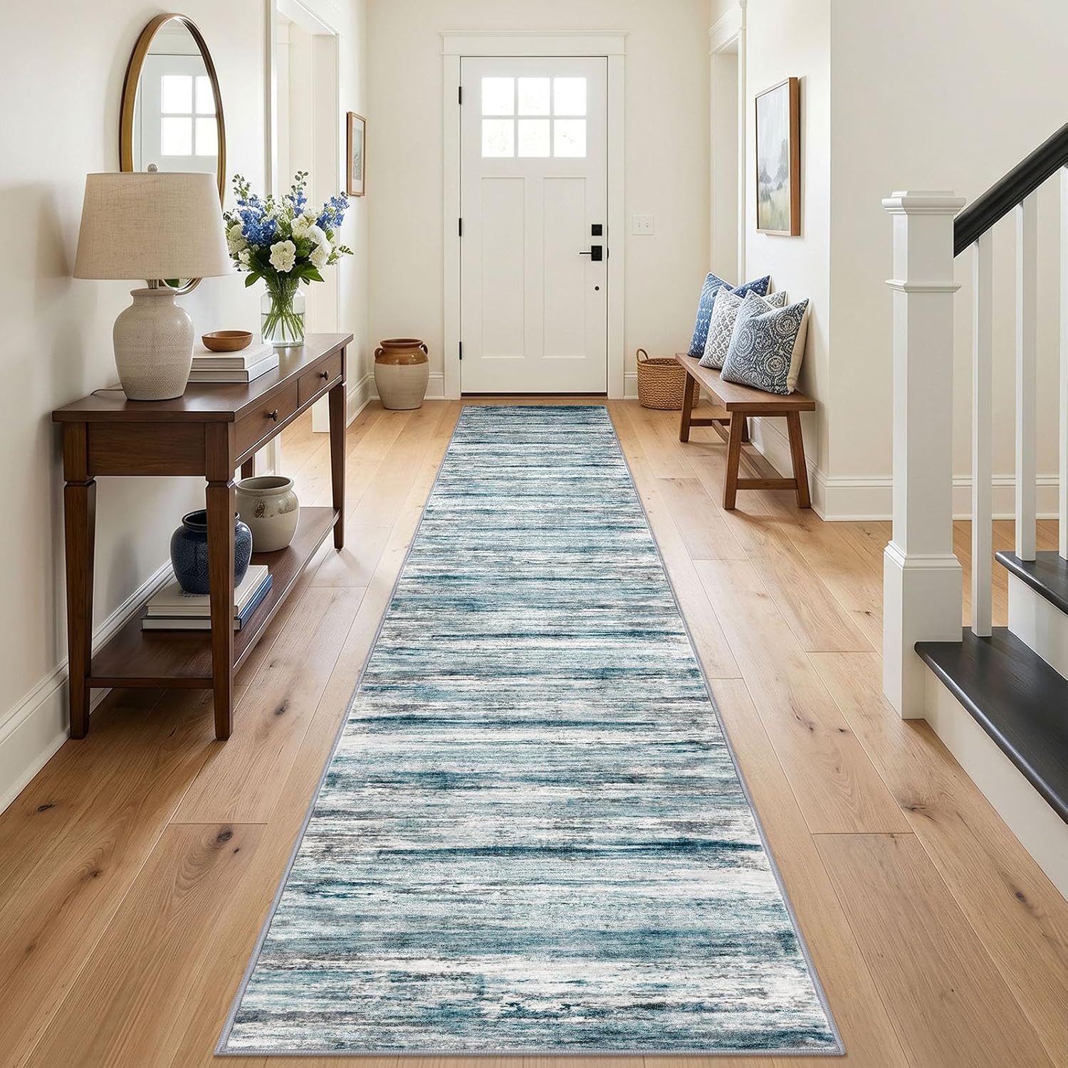 Arenarug Upgrade Scalloped Kitchen Mats for Floor 2PC, Navy Kitchen Rugs