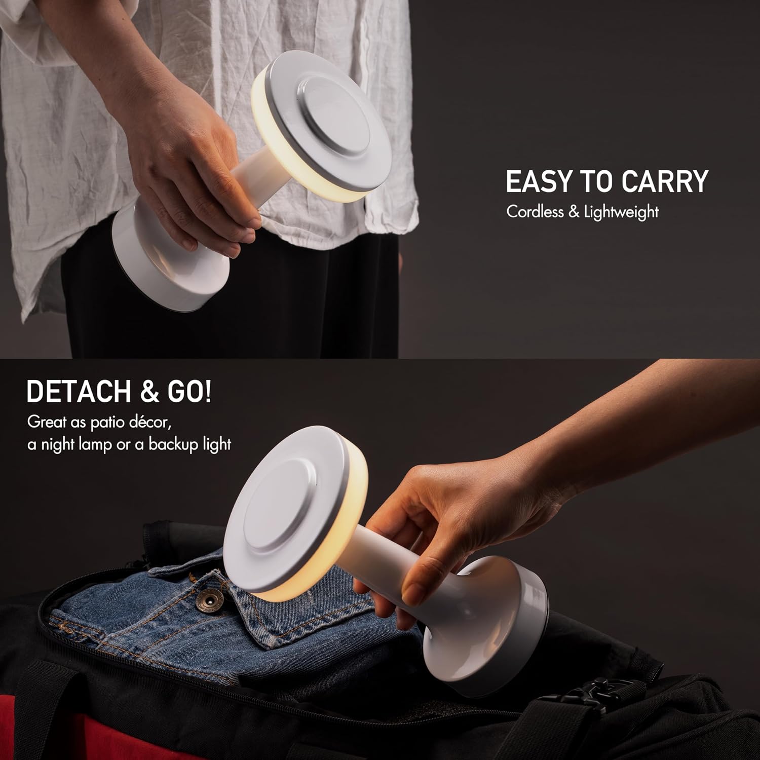O’Bright Portable LED Table Lamp with Touch Sensor, 3-Levels Brightness, Rechargeable Battery Up to 48 Hours Usage