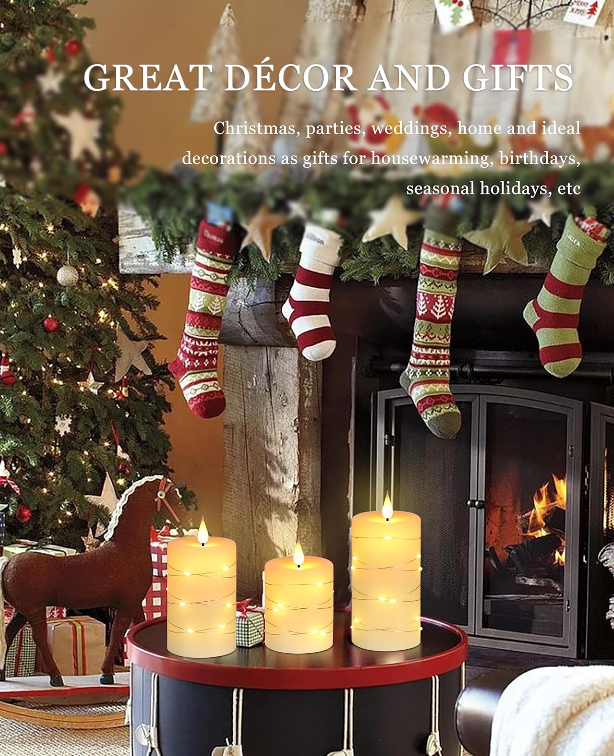 Flameless Candles With Remote, Battery Operated Candles LED Candles with string lights Flickering Candles with Timer