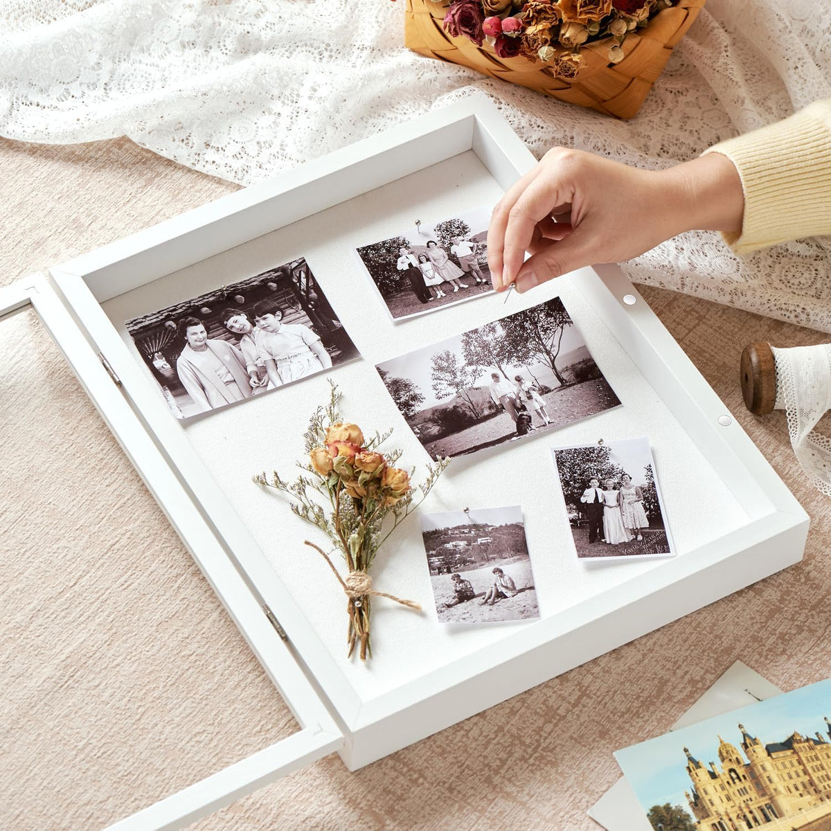 12x16 White Deep Shadow Box Picture Frame with Polished Plexiglass | Large Shadow Box Display Case with Push Pins,and