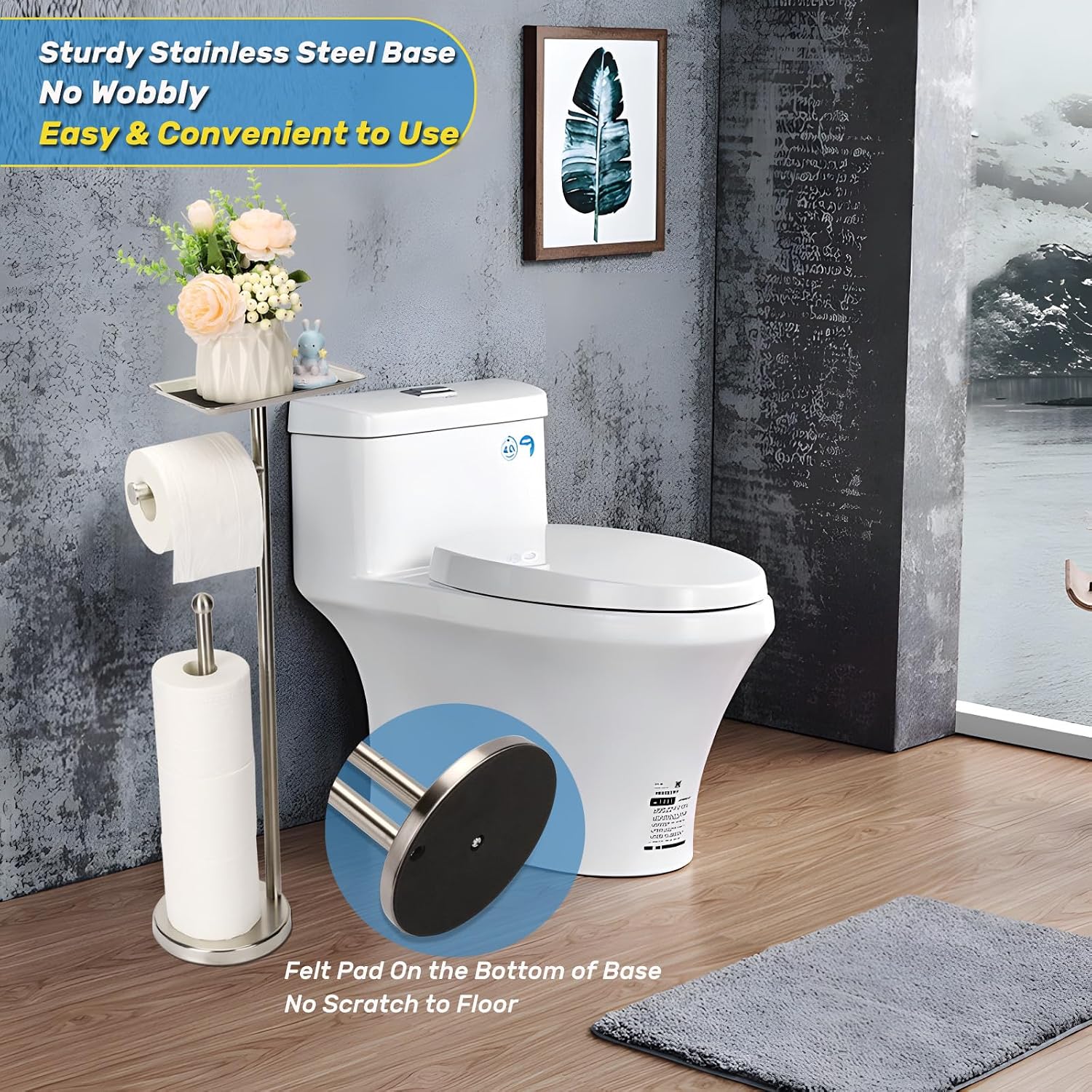 Exilon Toilet Paper Holder Stand for Bathroom Floor Freestanding Toilet Roll Dispenser Storages 4 Reserve Rolls, with