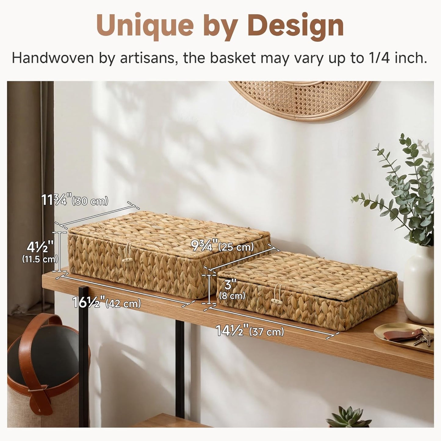Wicker Basket / Flat Wicker Storage Bins / Natural