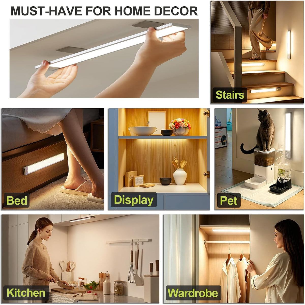 4 Pack Under Cabinet Lighting, 10in Rechargeable Motion Sensor Light Indoor | 3 Color Temperatures, 76 LEDs, Wireless