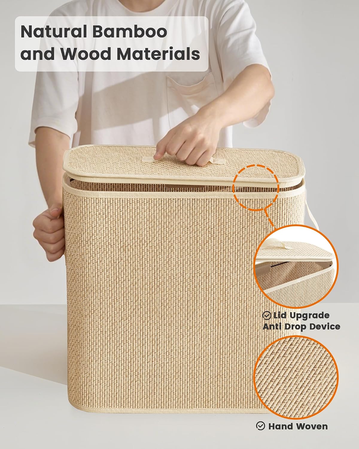 Bamboo Toilet Paper Storage Basket with Lid & Handle - 32L Large Capacity Handwoven Bathroom Organizer for 16 Rolls