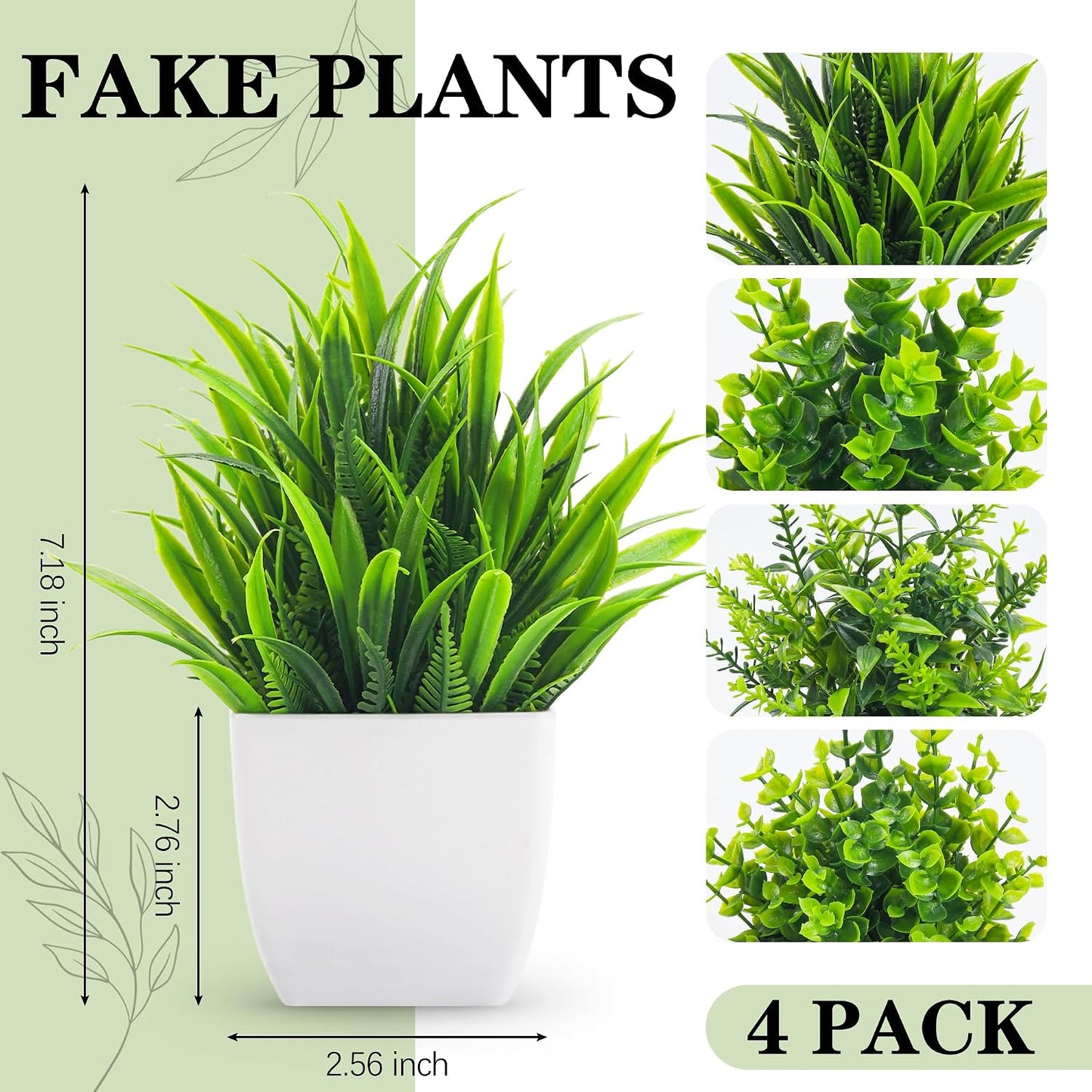Fake Plants Small Artificial Mini Faux Plants Indoor / White / Set of 4