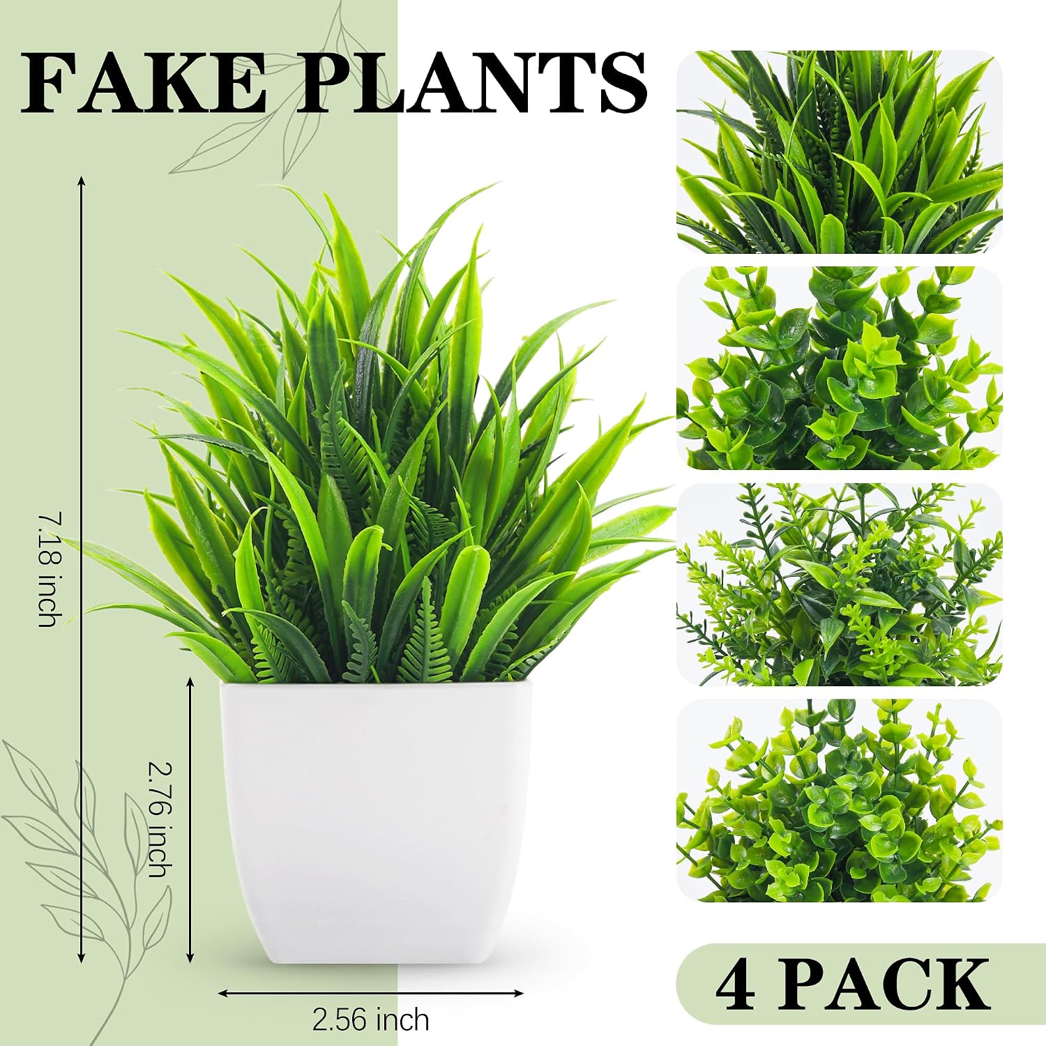 Fake Plants Small Artificial Mini Faux Plants Indoor / White / Set of 4