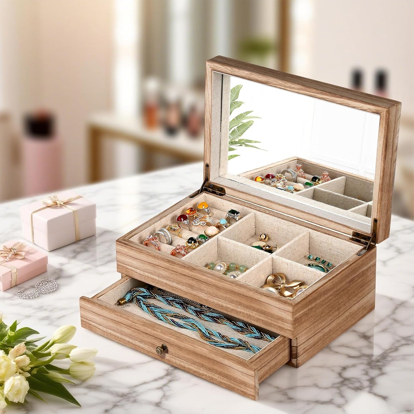 Jewelry Box Organizer for Women / 2 Layer / 2 Layer Carbonized Black