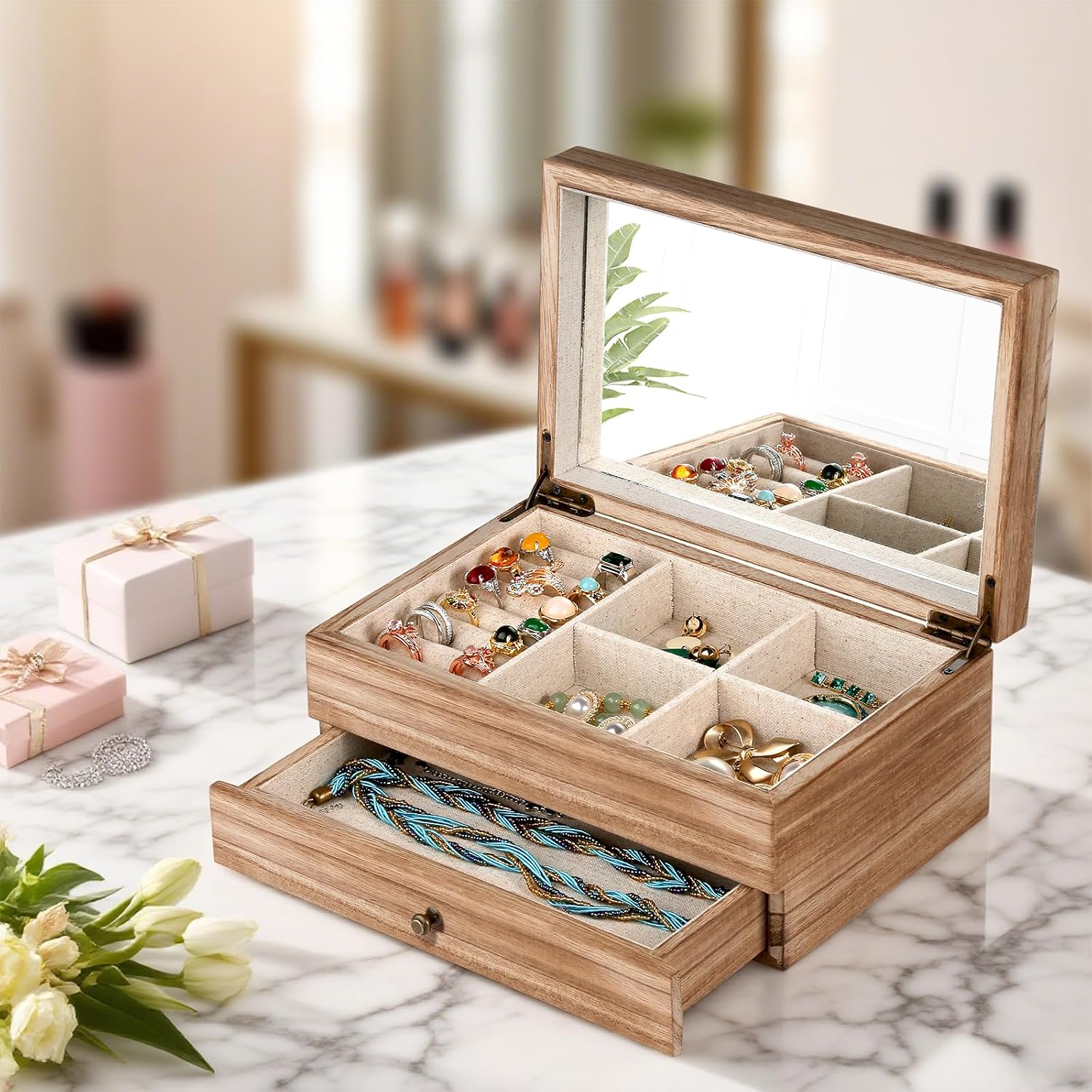 Jewelry Box Organizer for Women / 2 Layer / 2 Layer Carbonized Black