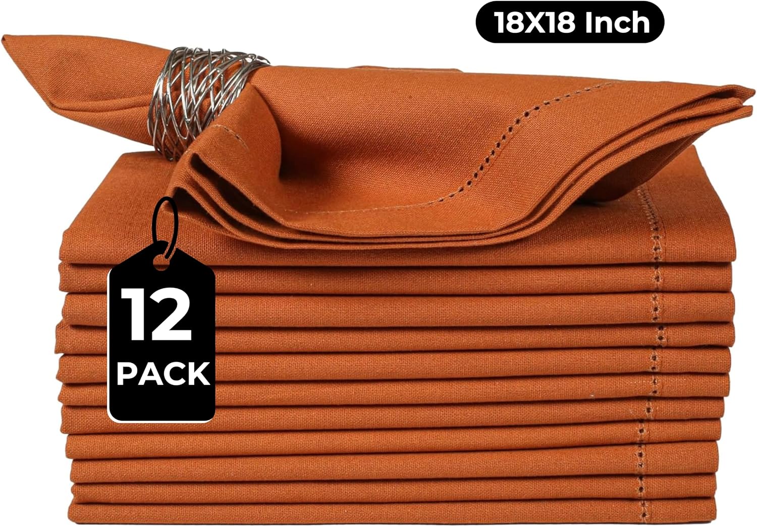 Bedding Craft Cloth Dinner Napkins Set of 12 – 18x18 Roasted Pecan with Hemstitched Mitered Corners – Reusable Machine
