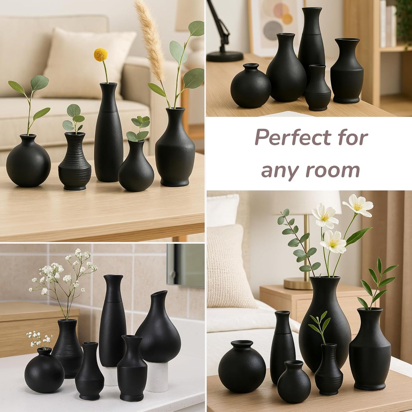 Ceramic Mini Vases for Flower Vase Styling / Black