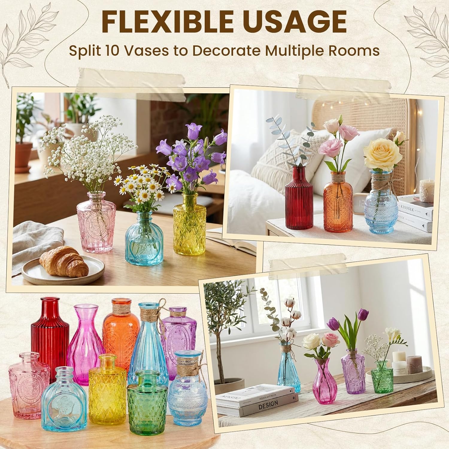 Colored Glass Bud Vase Set / Colorful / Set of 10