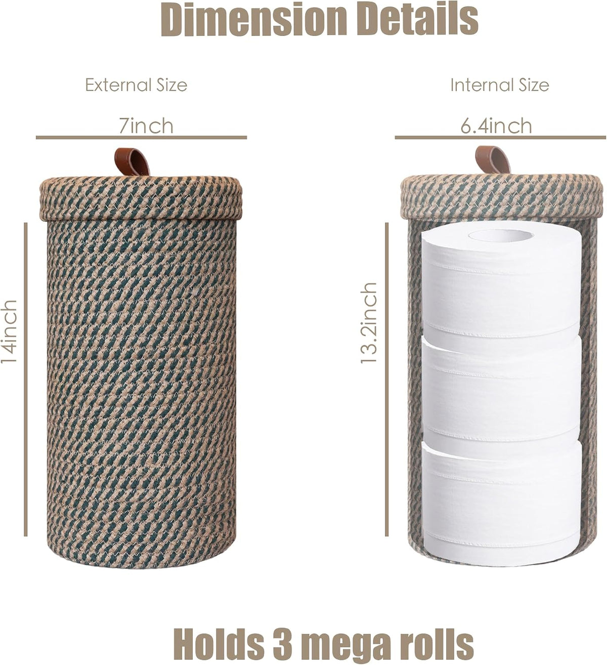 Handmade Cotton & Jute Toilet Paper Holder – Woven Toilet Paper Stand & Storage Basket with Lid, Freestanding Organizer