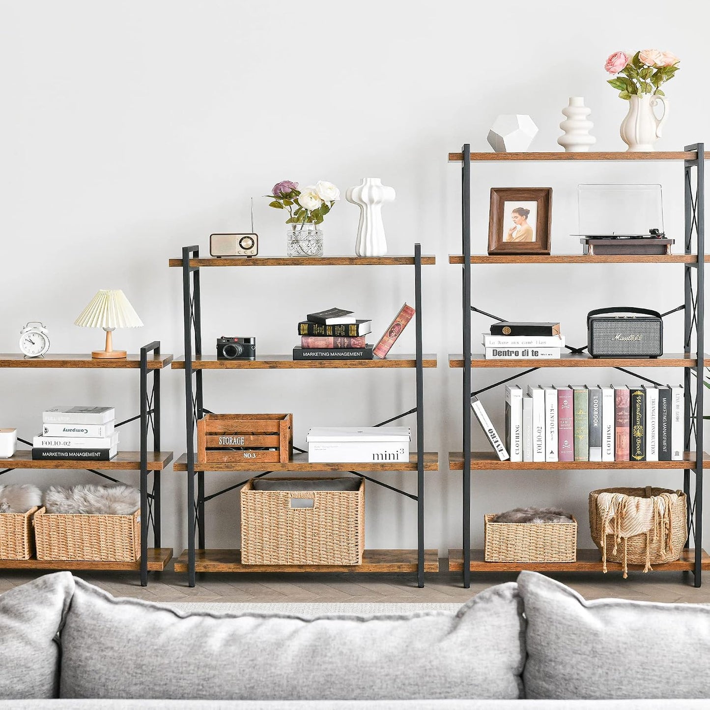Metal Frame / Rustic Open Book Shelf / 5-tier / Rustic Brown