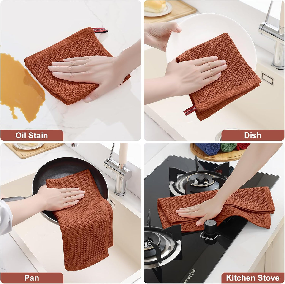 Homaxy 10 Pack 100% Cotton Kitchen Towels and Dishcloths Set, Rust | 12 x 12 Inches and 13 x 28 Inches Kitchen Towels