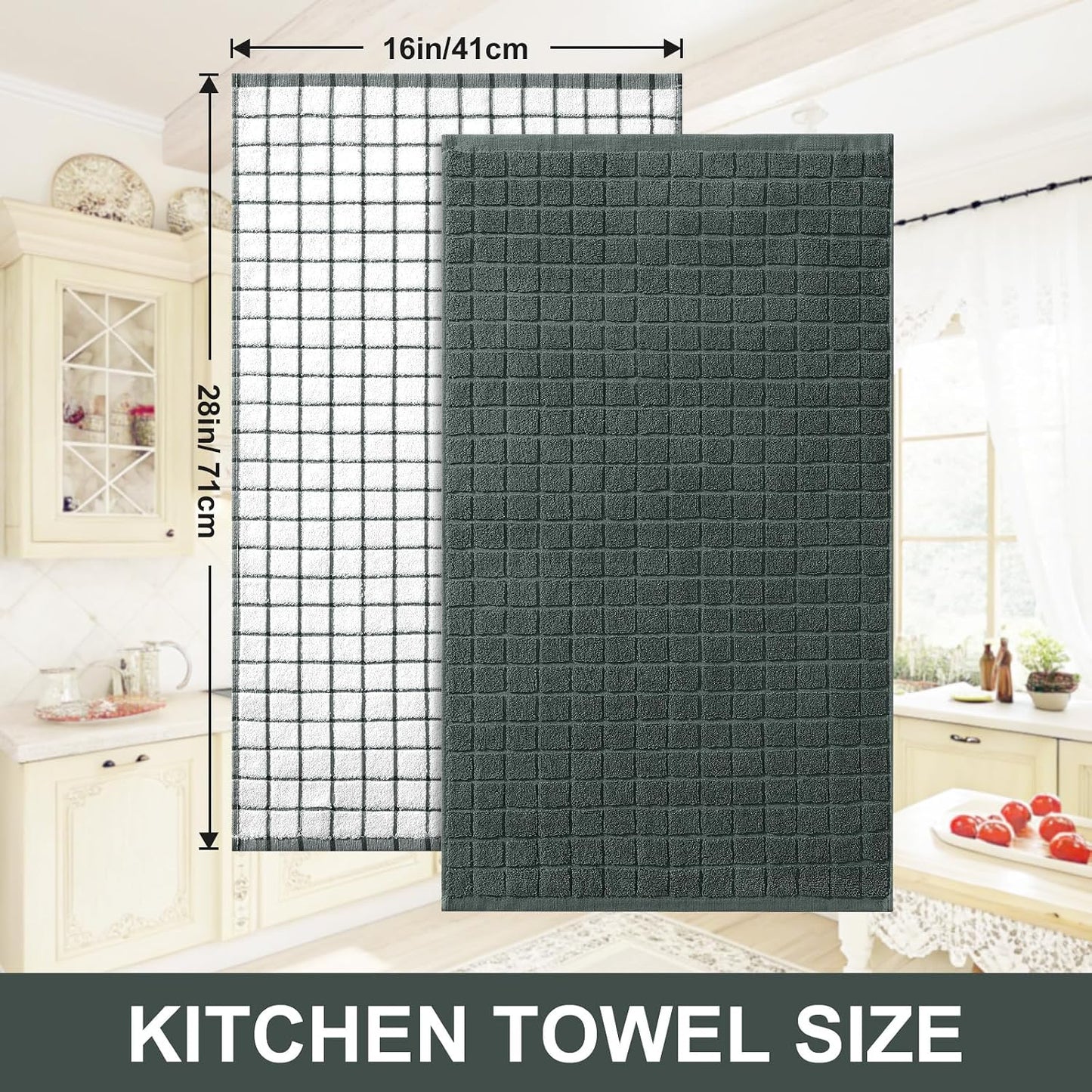 Homaxy Large Premium Cotton Kitchen Towels 16"x 28", 12 Pack, Dark Green | Natural Ring Spun 390 GSM Dish Towels, Super