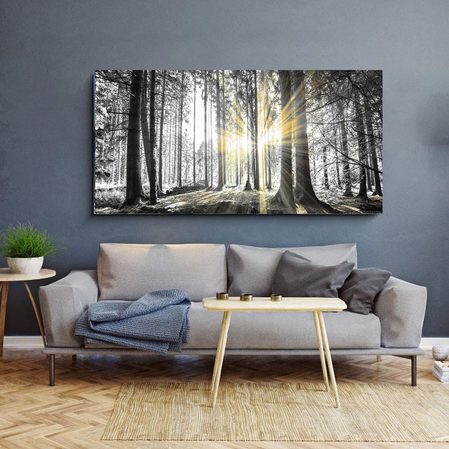 White Forest Wall Art Prints Sunset Landscape Canvas Picture / Blandcape-wb / 40"L x 20"W / Black