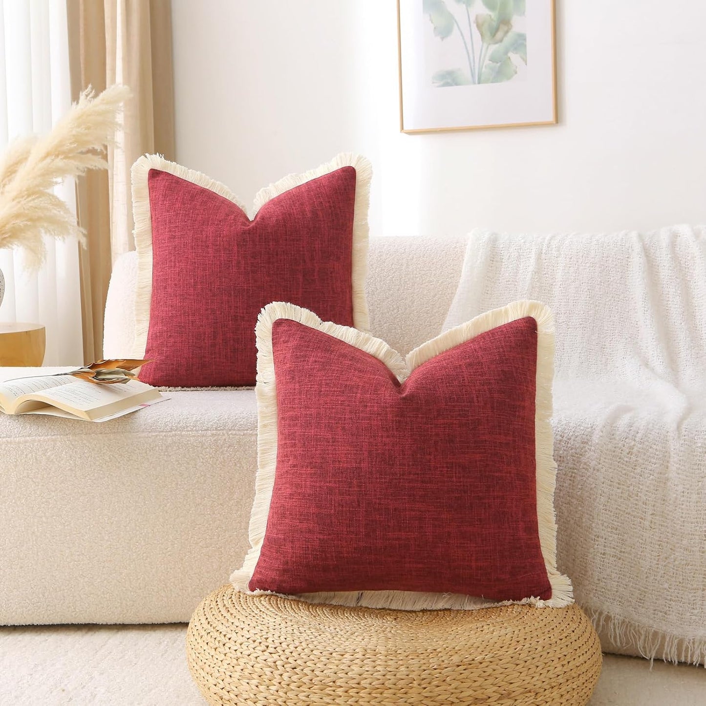 Rectangle Christmas Boho Decorative Throw Pillow Covers / Burgundy / 20 x 12