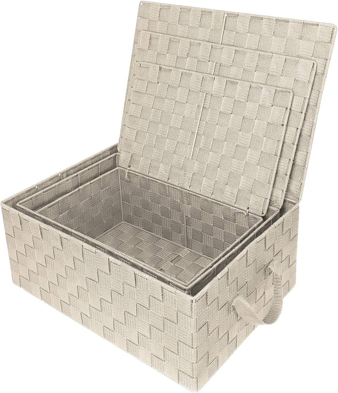 Linen Closet Organizers and Storage / Woven Lid Baskets - Beige / Set of 3