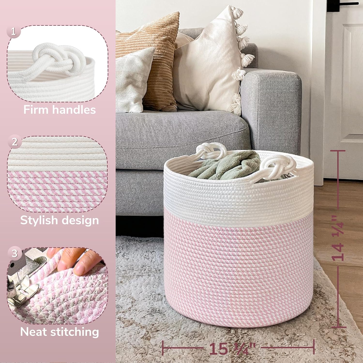 Laundry Basket / Baby Storage Basket / Pink / 15 x 14.2