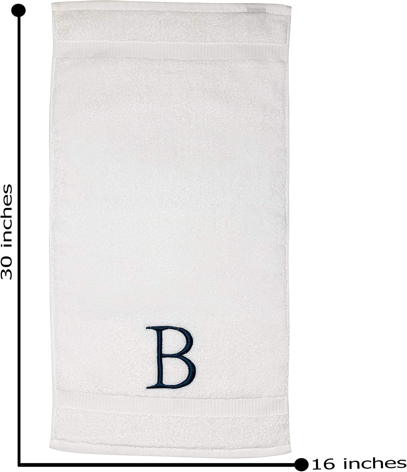 White with Navy Monogrammed Hand Towels for Bathroom - Set of 2 Letter B | Luxury Hotel Quality Initial Towels For