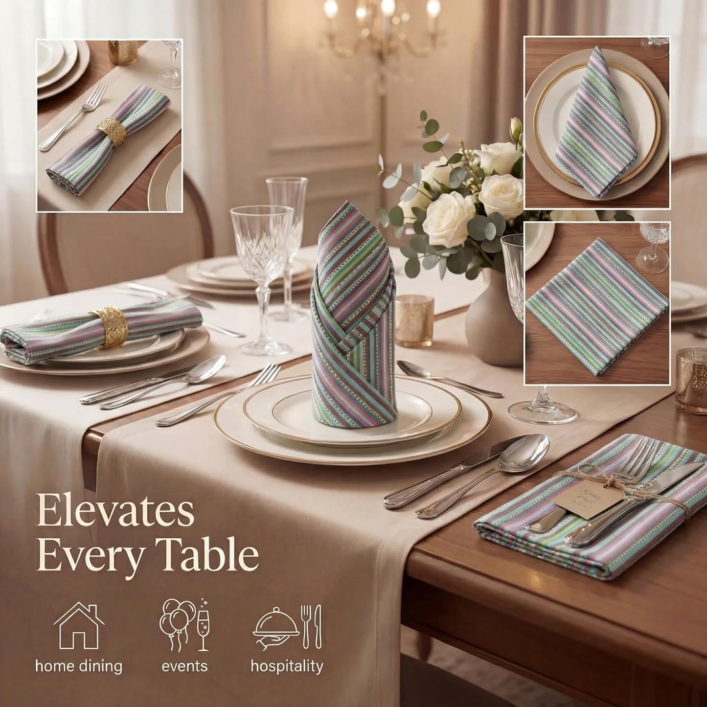 Urban Villa Cloth Napkins Cotton 20x20 (Set of 12) Multi Blue