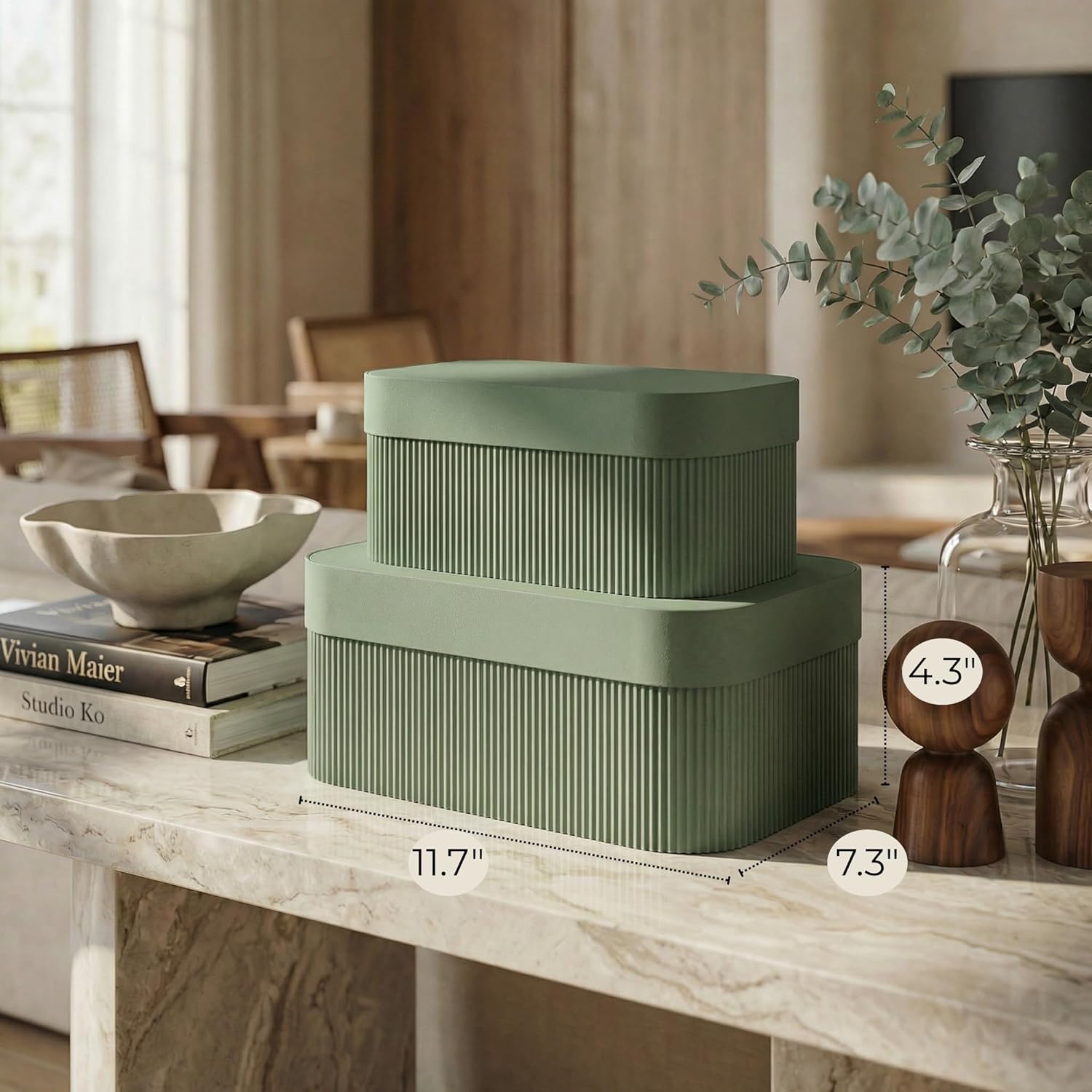 Decorative Storage Boxes / Sage / Set of 2