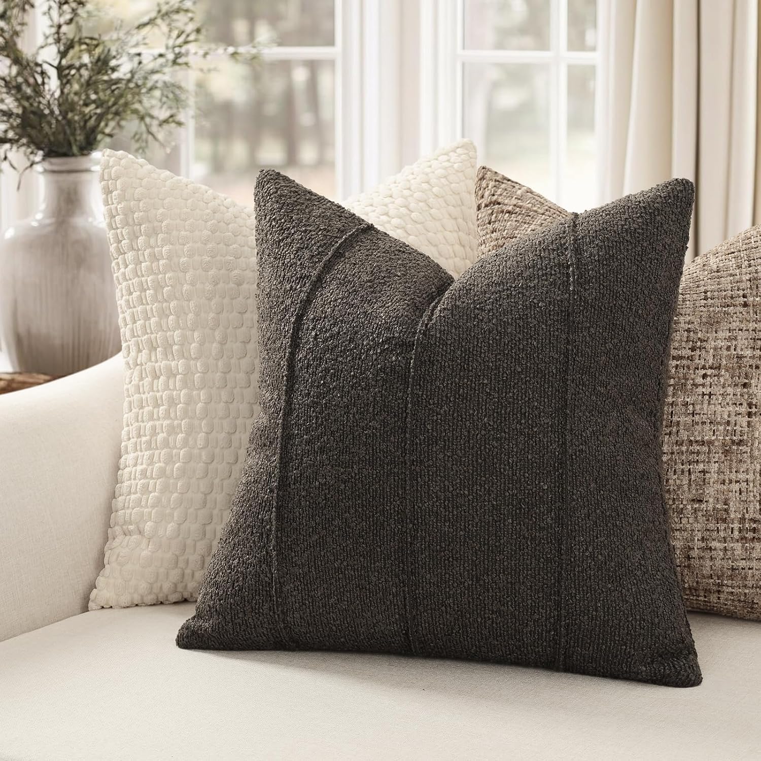 Textured Boucle Throw Pillow Covers / Dark Gray / 18 x 18 / Set of 2