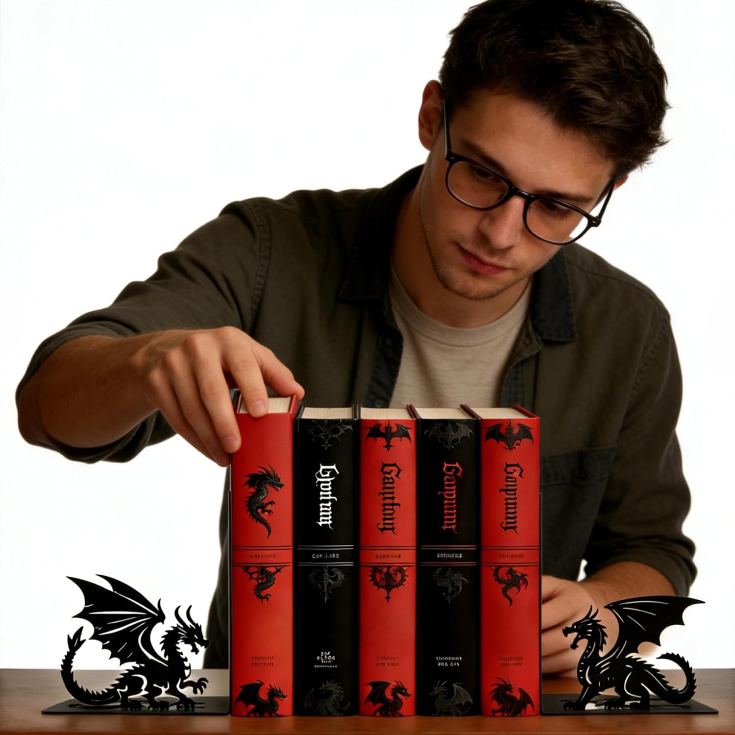 Book Ends / Iron Gothic Decorative Bookends / Dragon / Matte Black