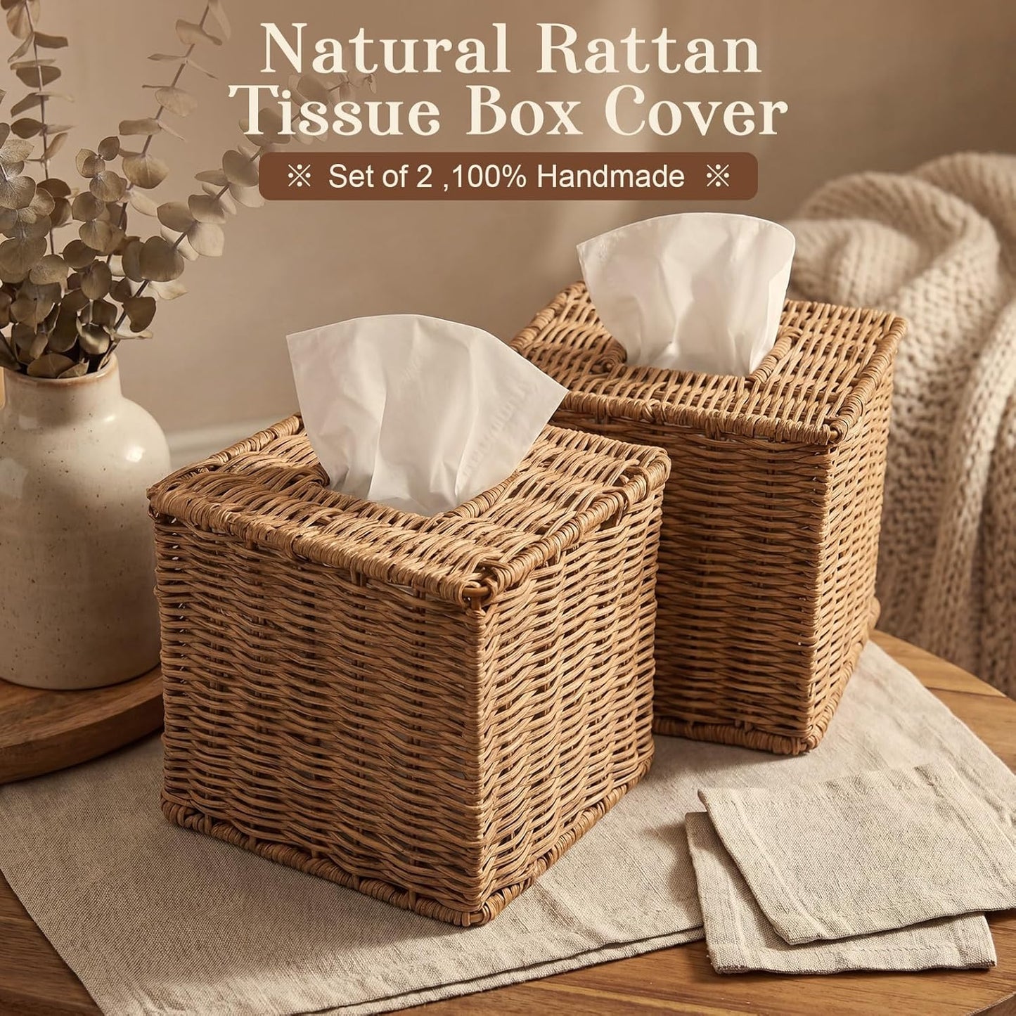Handwoven Wicker Holder / 5.9 x 5.9 x 5 / Natural / Set of 2