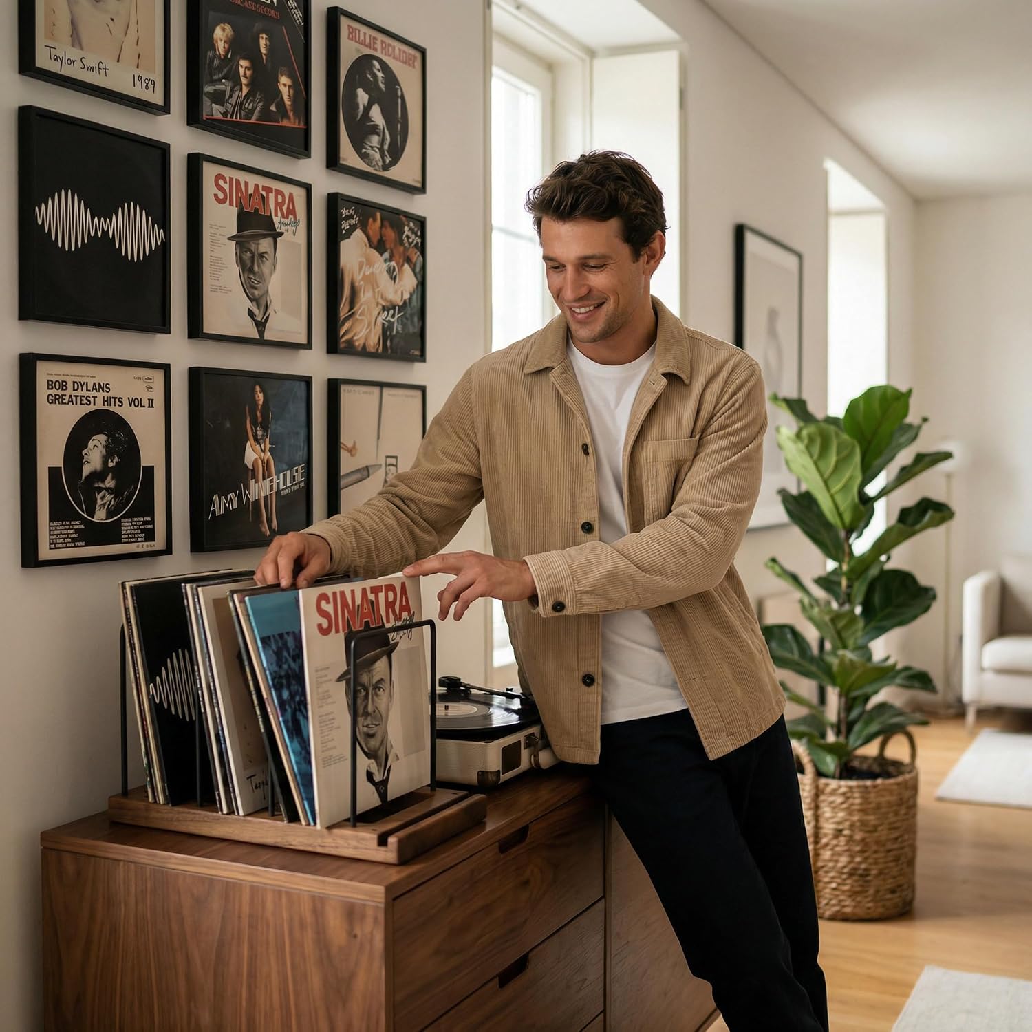 Decorative Vinyl Record Storage For Up to 75 Single Records - LP Holder | Neatly Holds Up to 75 Records - Sleek
