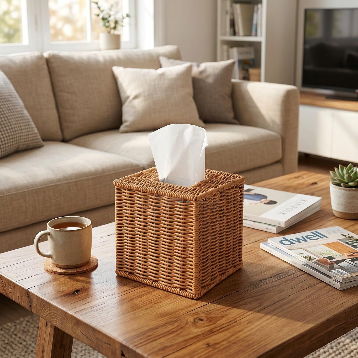 Square Rattan Tissue Box Cover