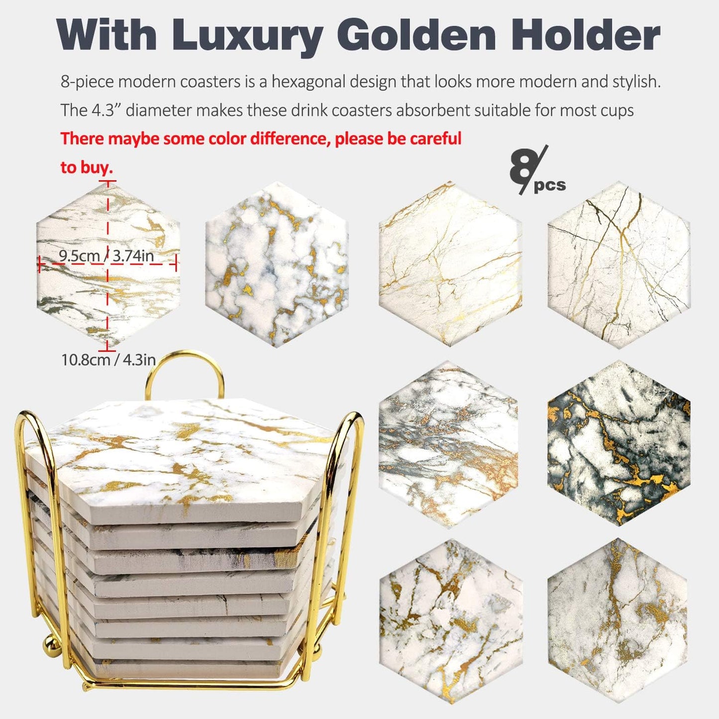 Metal Holder Stand / Golden / Hexagon / Gold / Set of 8
