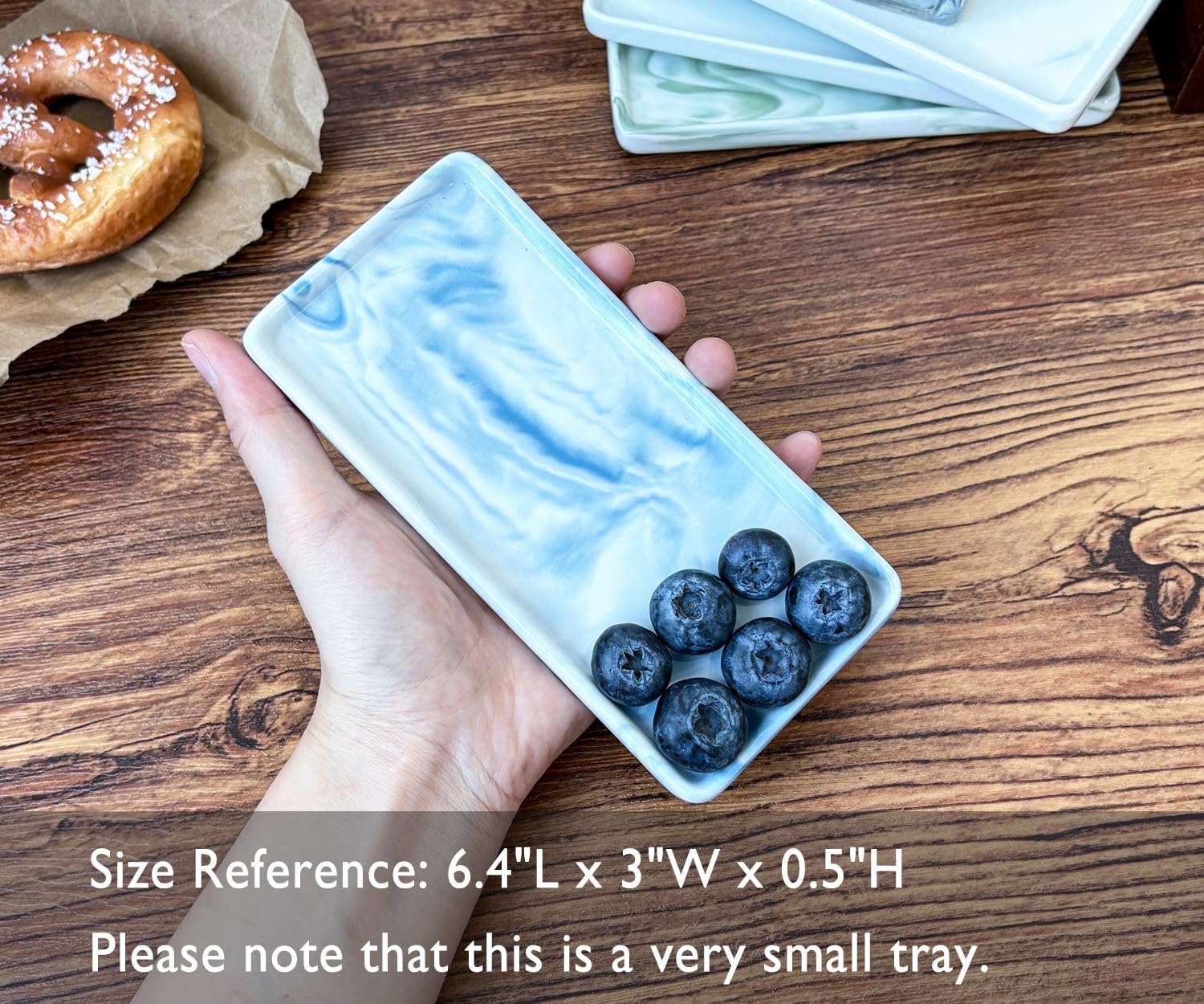 Tiny Ceramic Countertop and Vanity Tray for Cosmetics / 6.4 x 3 x 0.5 / Blue