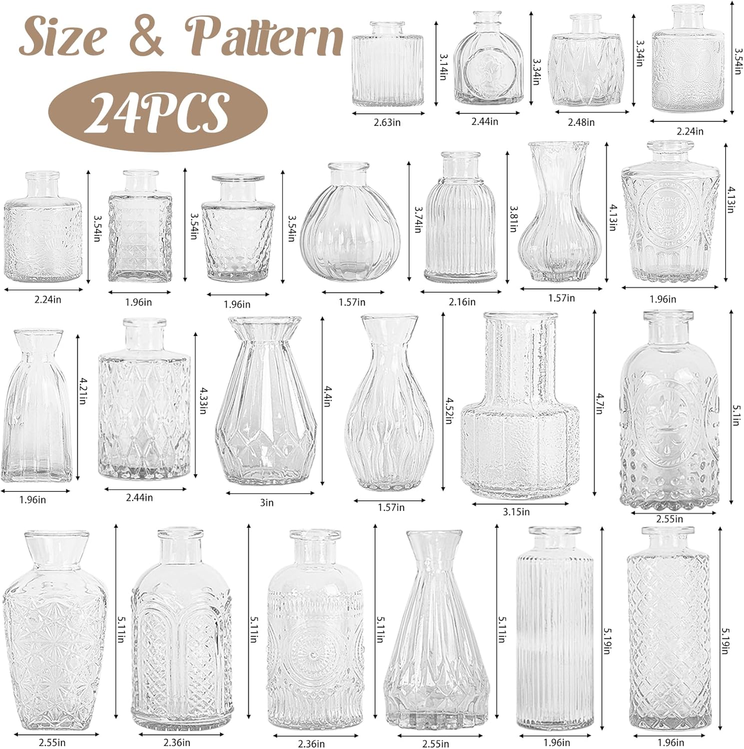 Glass Bud Vase Set / Clear / Set of 24