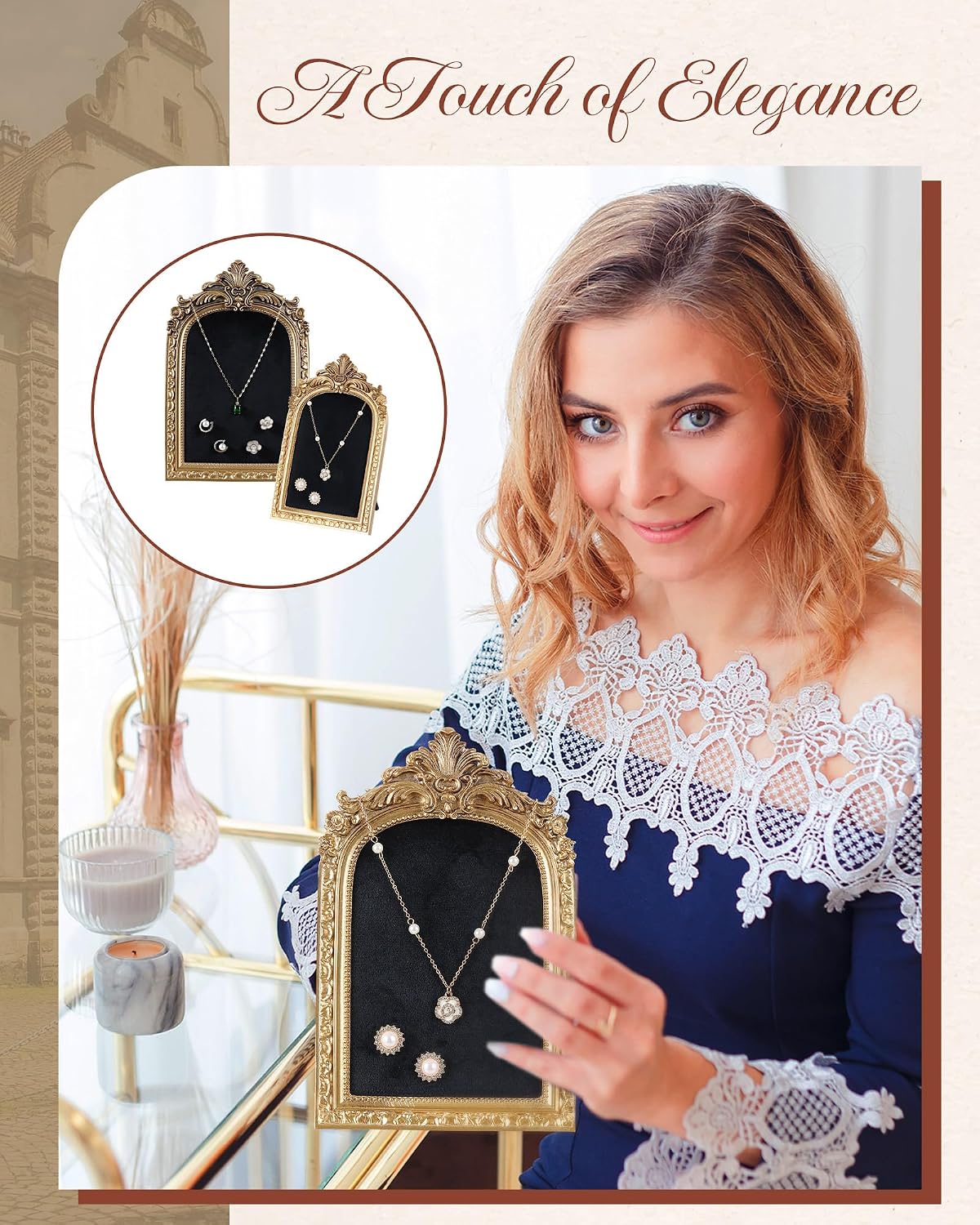Gold Jewelry Display Stand Vintage Jewelry Frame 10 / Black / Large,small / Elegant / Set of 2