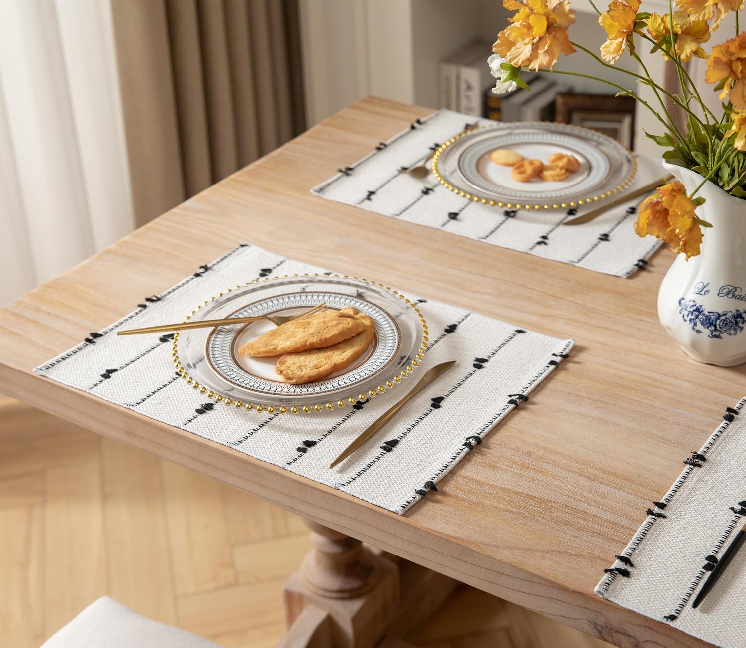 Boho Placemats Set of 6 for Dining Table Decor, Woven Cloth Place Mats for Farmhouse Rustic Kitche Home Decor, Cotton