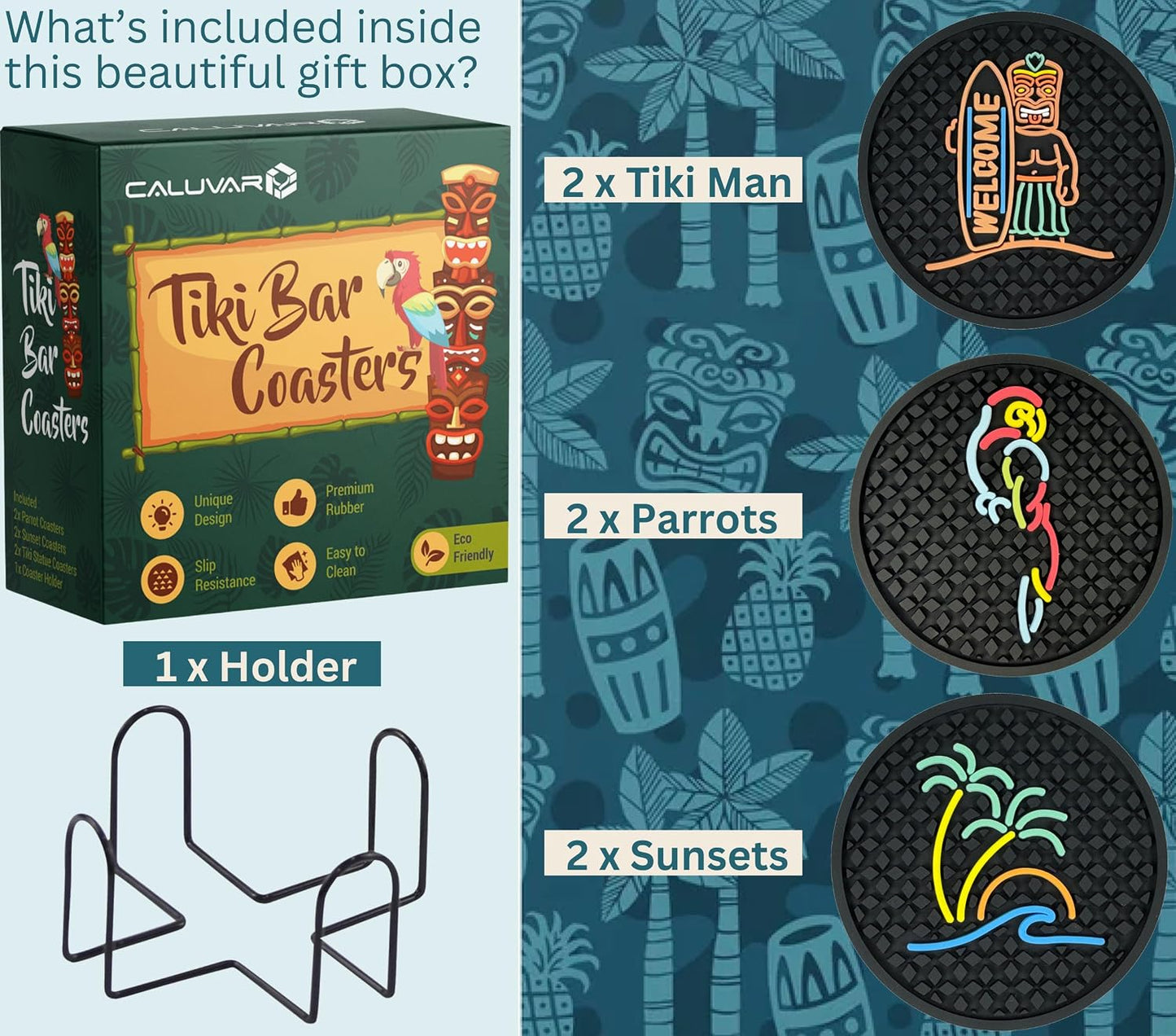 Holder / Wave & Palm Tree / Tiki Bar / Set of 6
