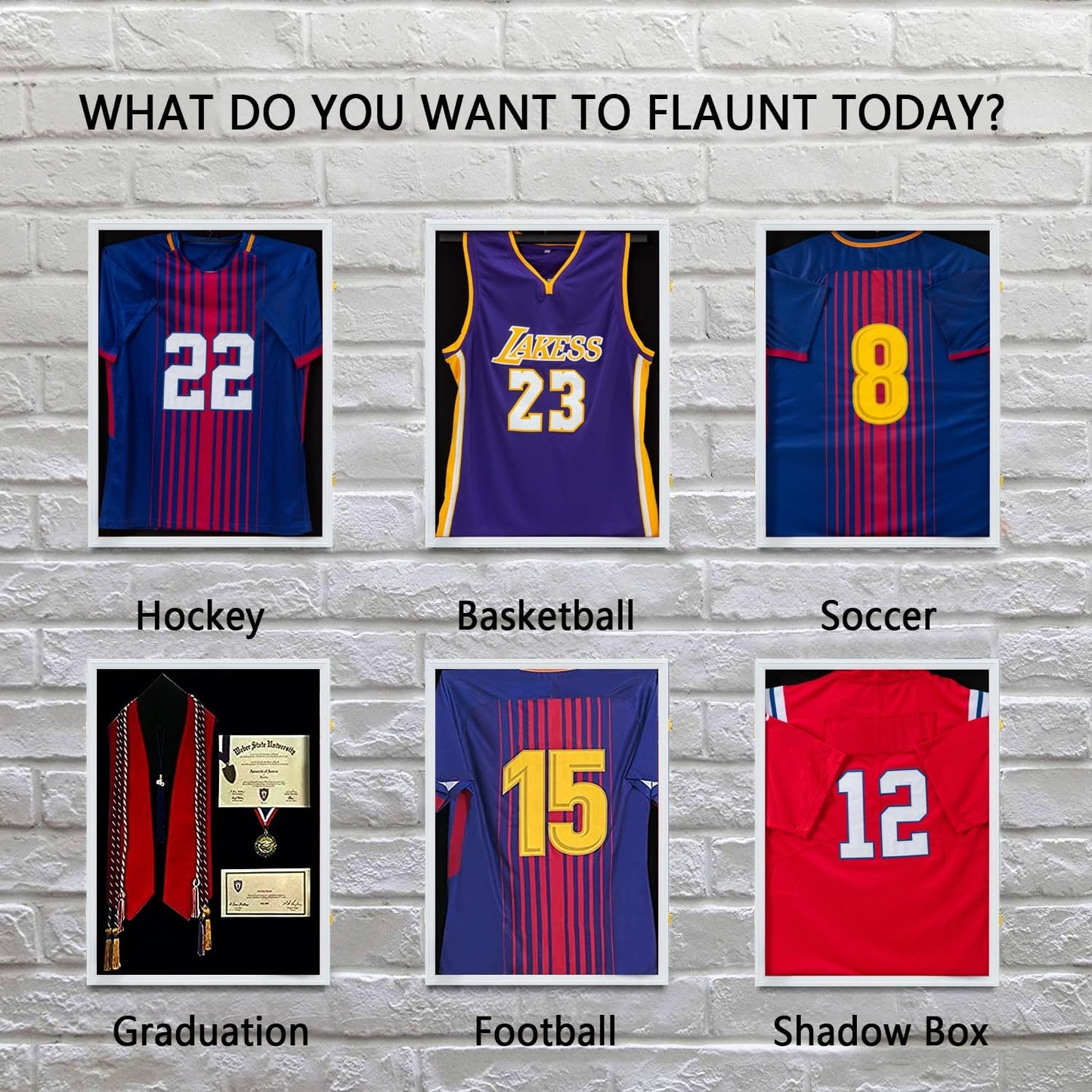Large Shadow Box Sports Jersey Frame for Sport Jersey Display, White | shatterproof acrylic, anti-theft gold