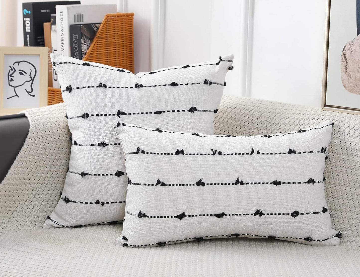 Boho Throw Pillow Covers / Black / 16 x 16 / Set of 2