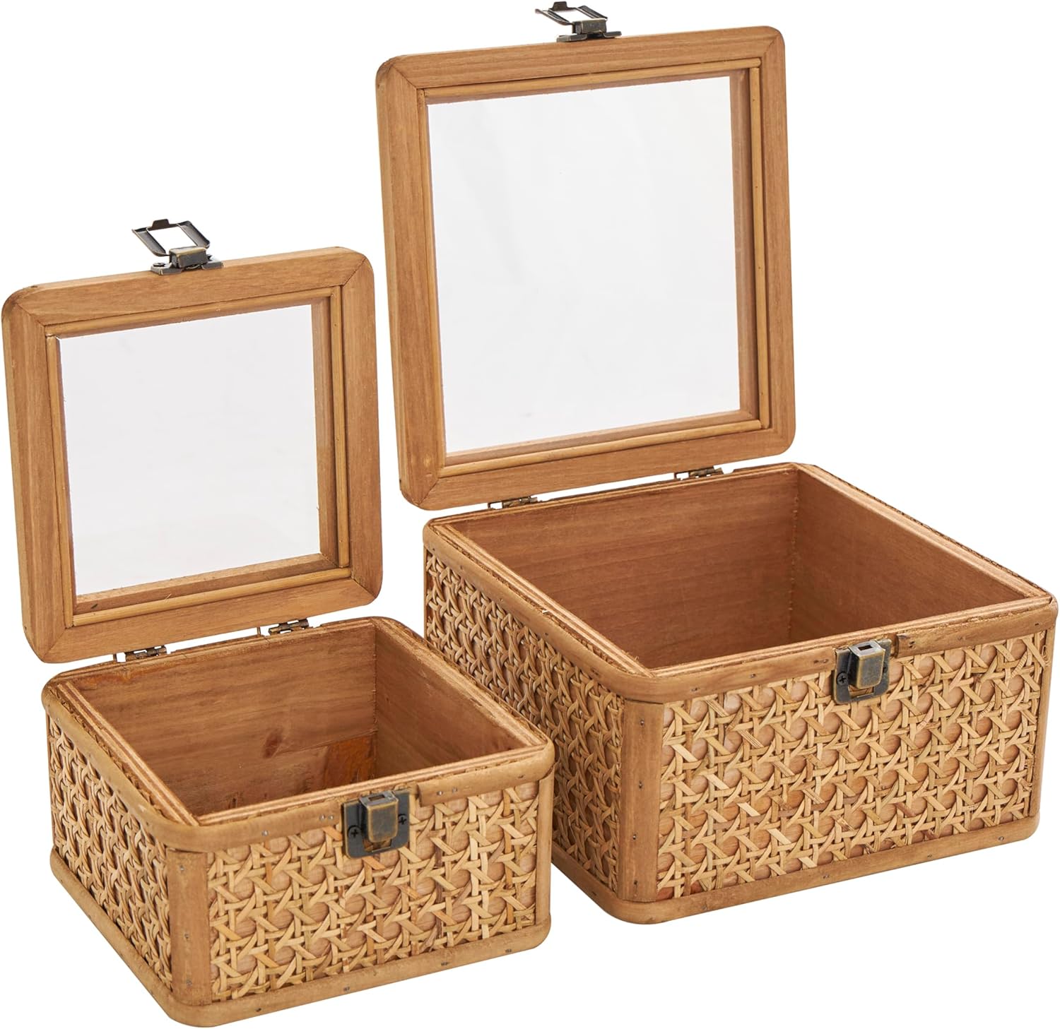 Rattan Handmade Decorative Box Woven Decorative Keepsake Boxes / Brown / 7", 6"W / Set of 2