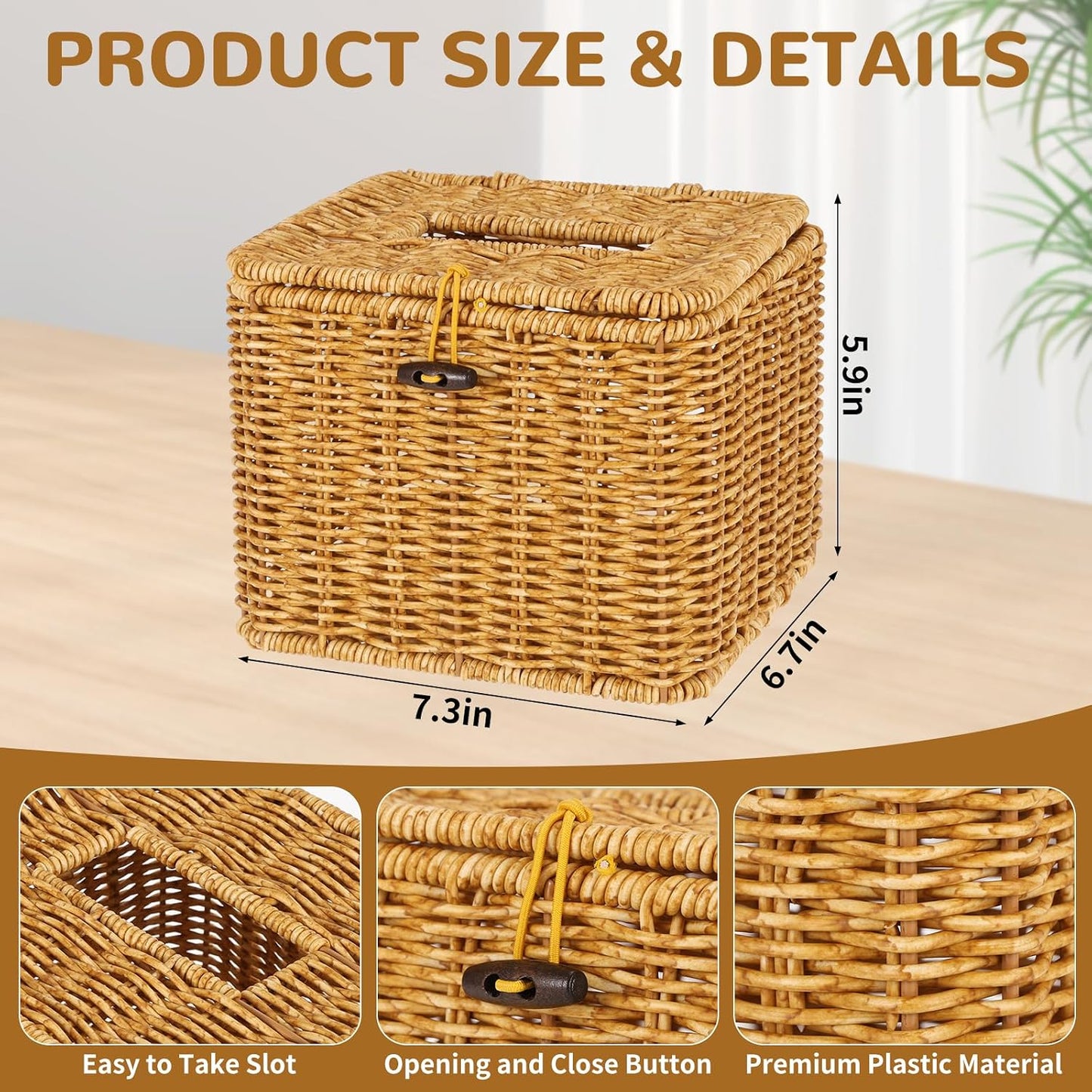 Square Plastic Rattan Facial Towel Container