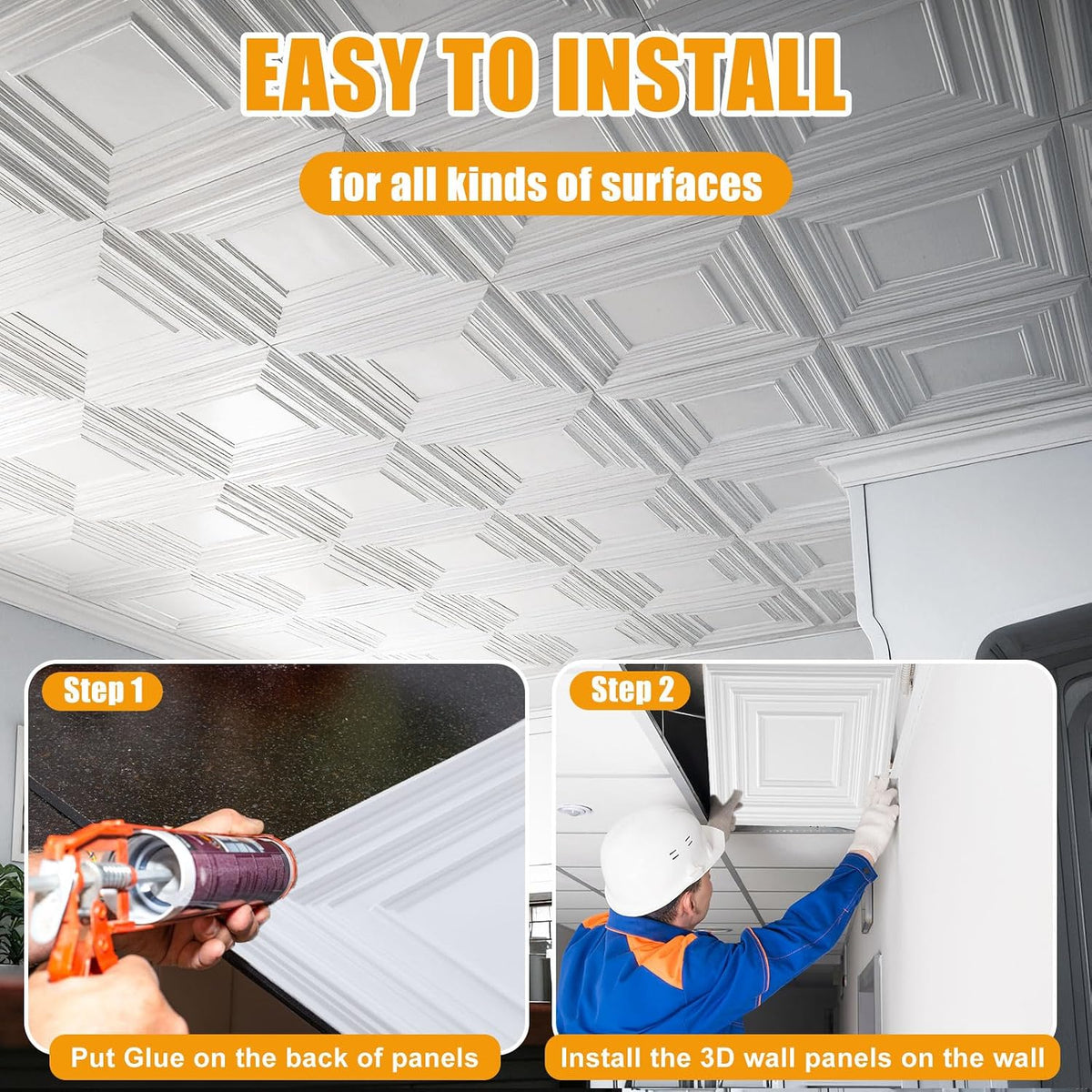 Nuanchu 30 Pcs Drop Ceiling Tiles 12x12 Inch, Glue up PVC Wall Panels,White | Cuttable, Paintable, DIY, Waterproof, 3D