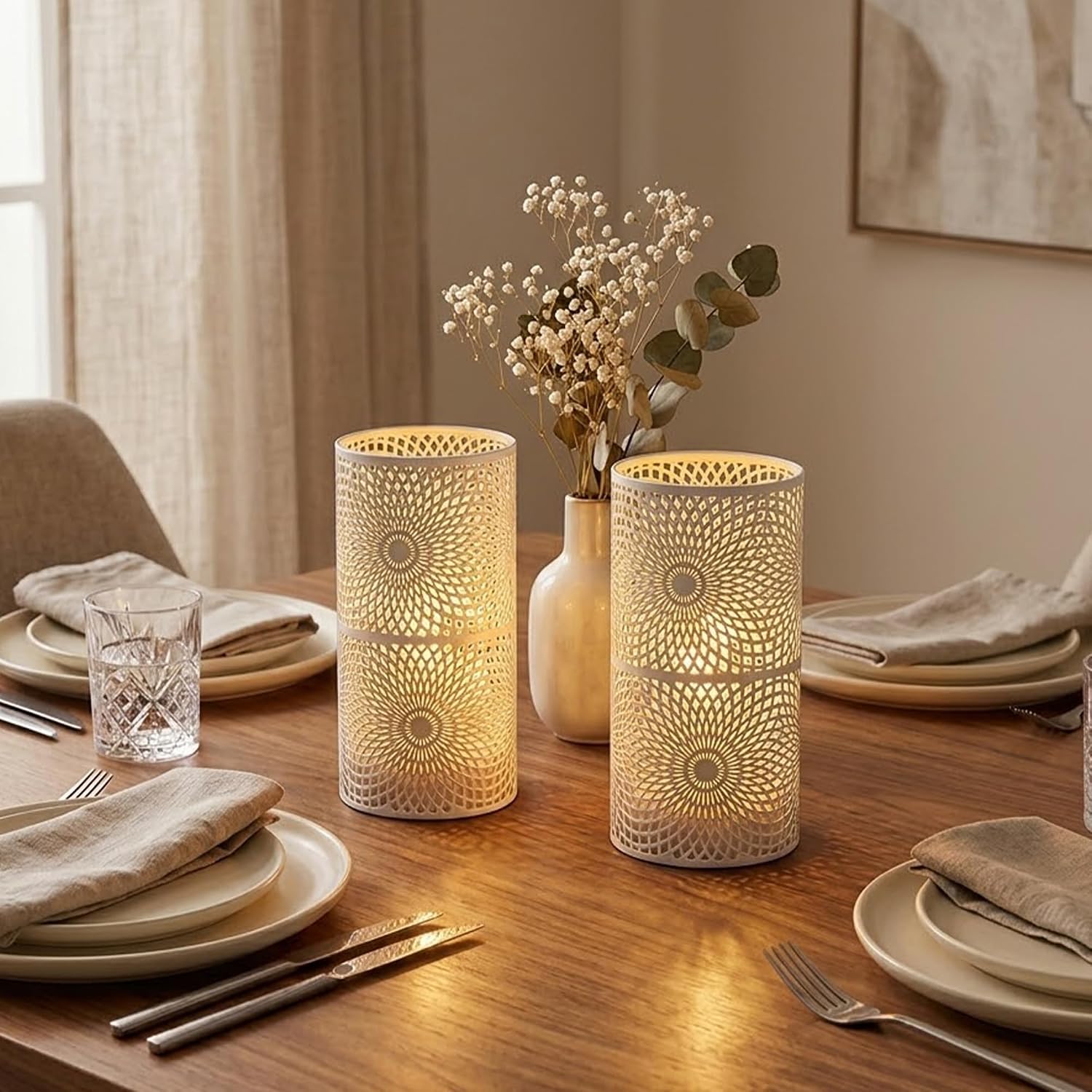 JHY DESIGN Set of 2 White Table Metal lamp Battery Powered Cordless Accent Light with Edison Style Bulb battery