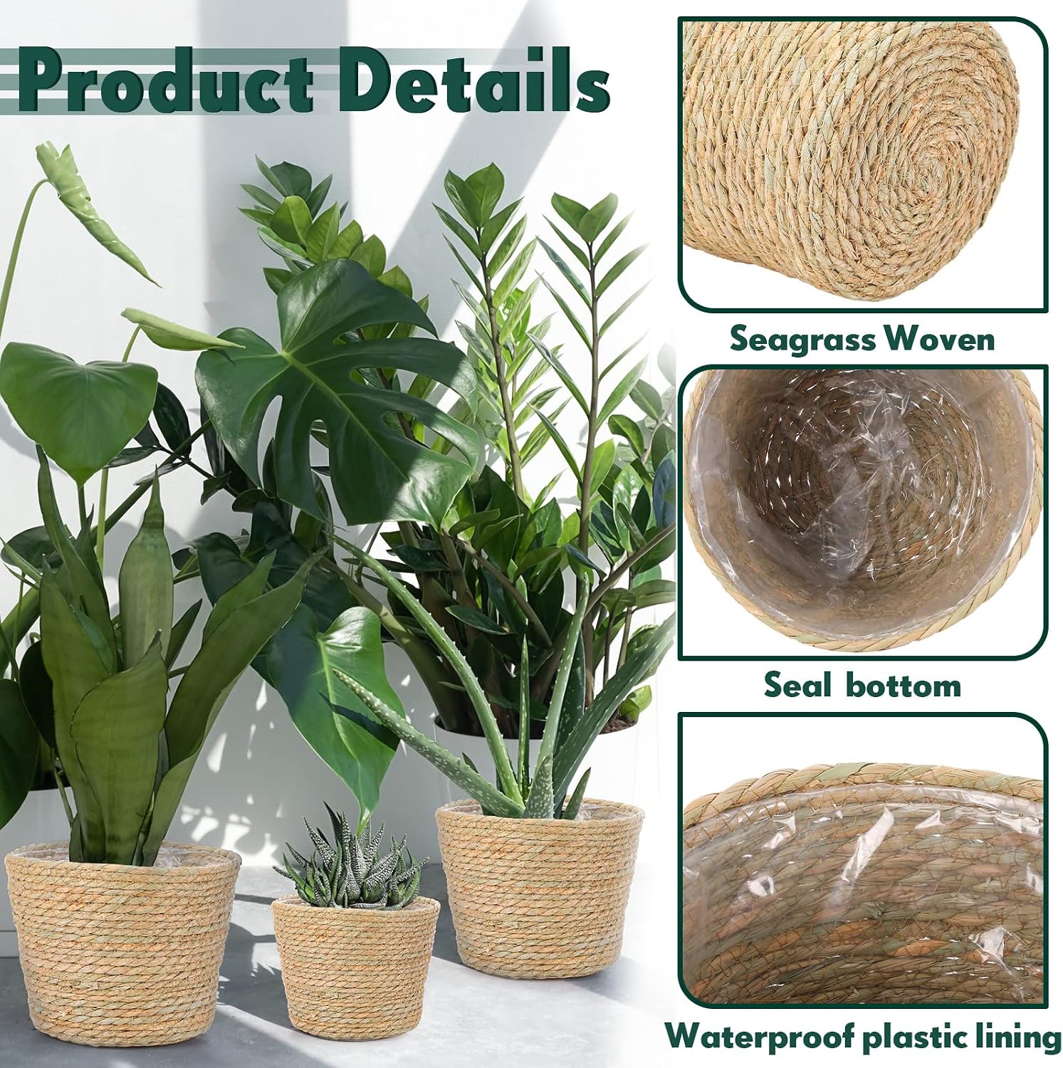 Seagrass Planter Basket Flower Pots Cover Plant Baskets Hand Woven Plant Basket / Classic / Set of 6