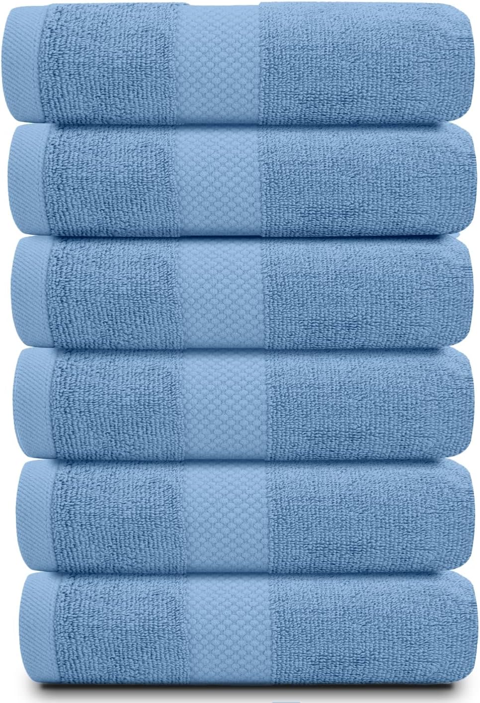 White Classic Luxury Light Blue Hand Towels - Soft 100% Turkish Cotton | Highly Absorbent Hotel spa Bathroom Towel